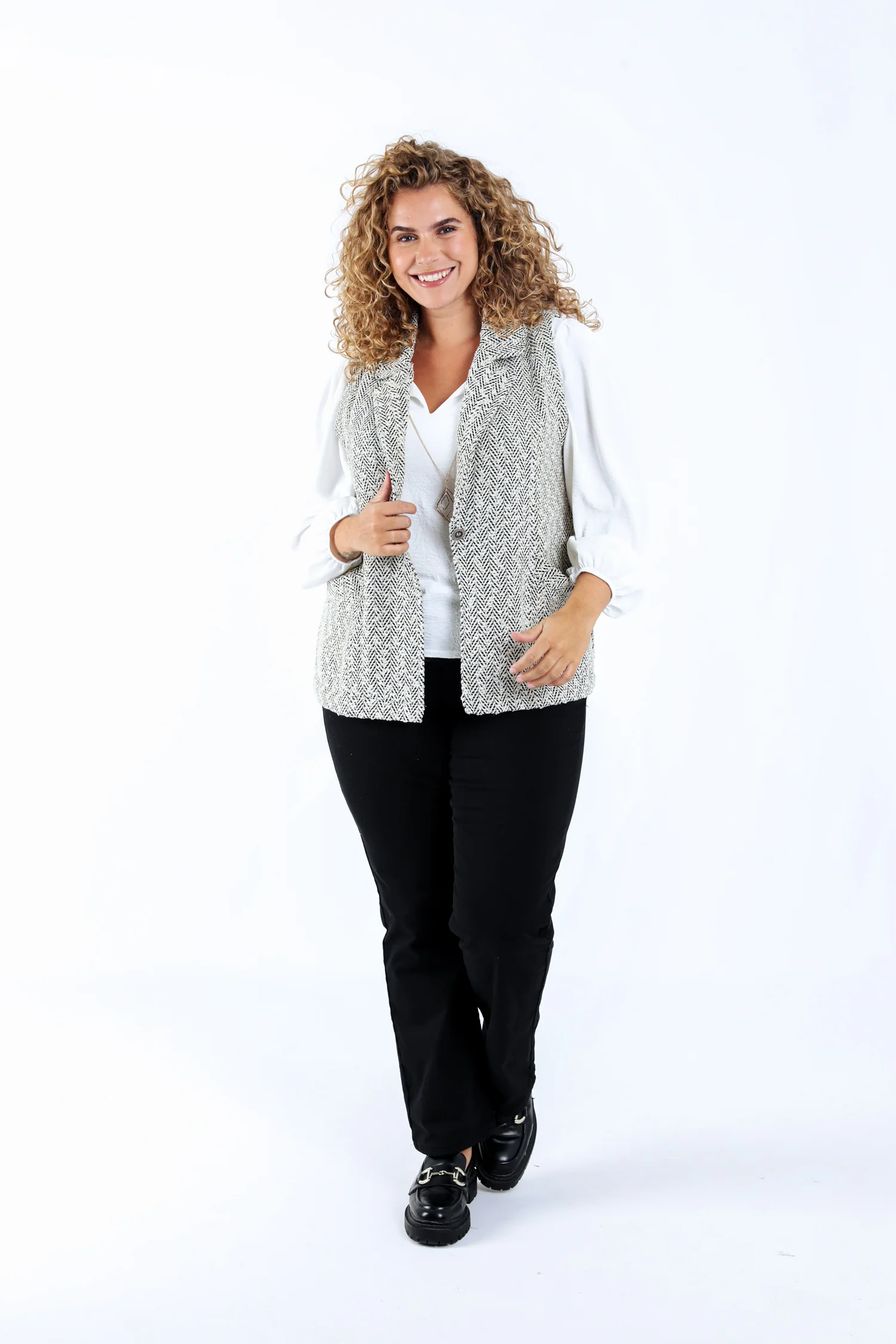 Blazer sans manches à motif chevrons - Image 6
