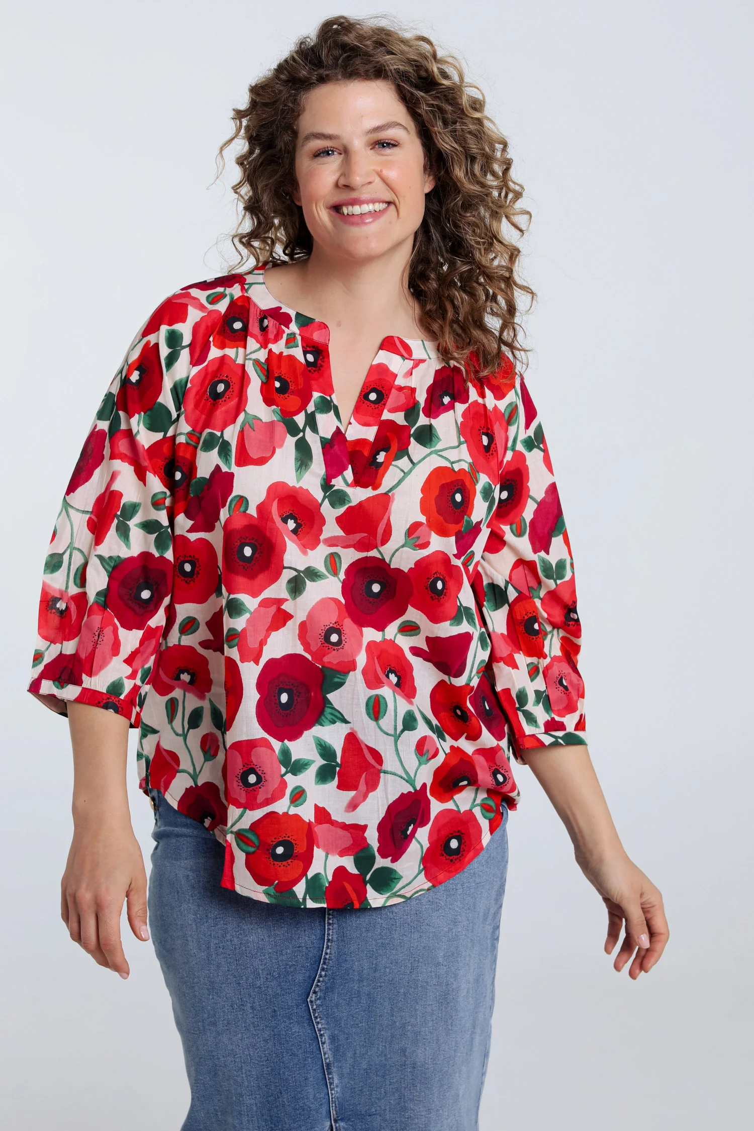 Blouse en coton imprimé coquelicots
