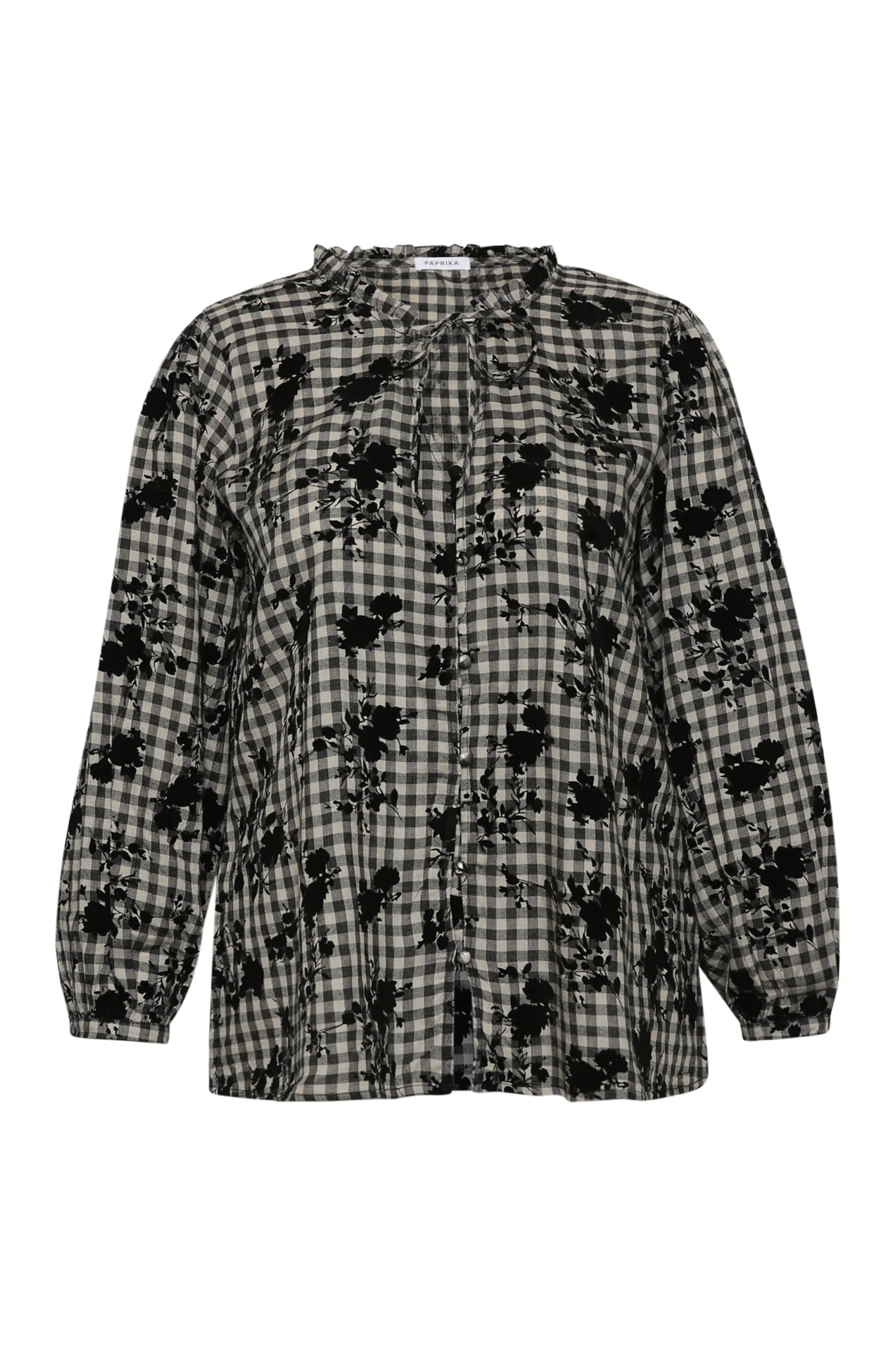 Blouse en coton imprimé vichy et fleurs flockées - Image 8