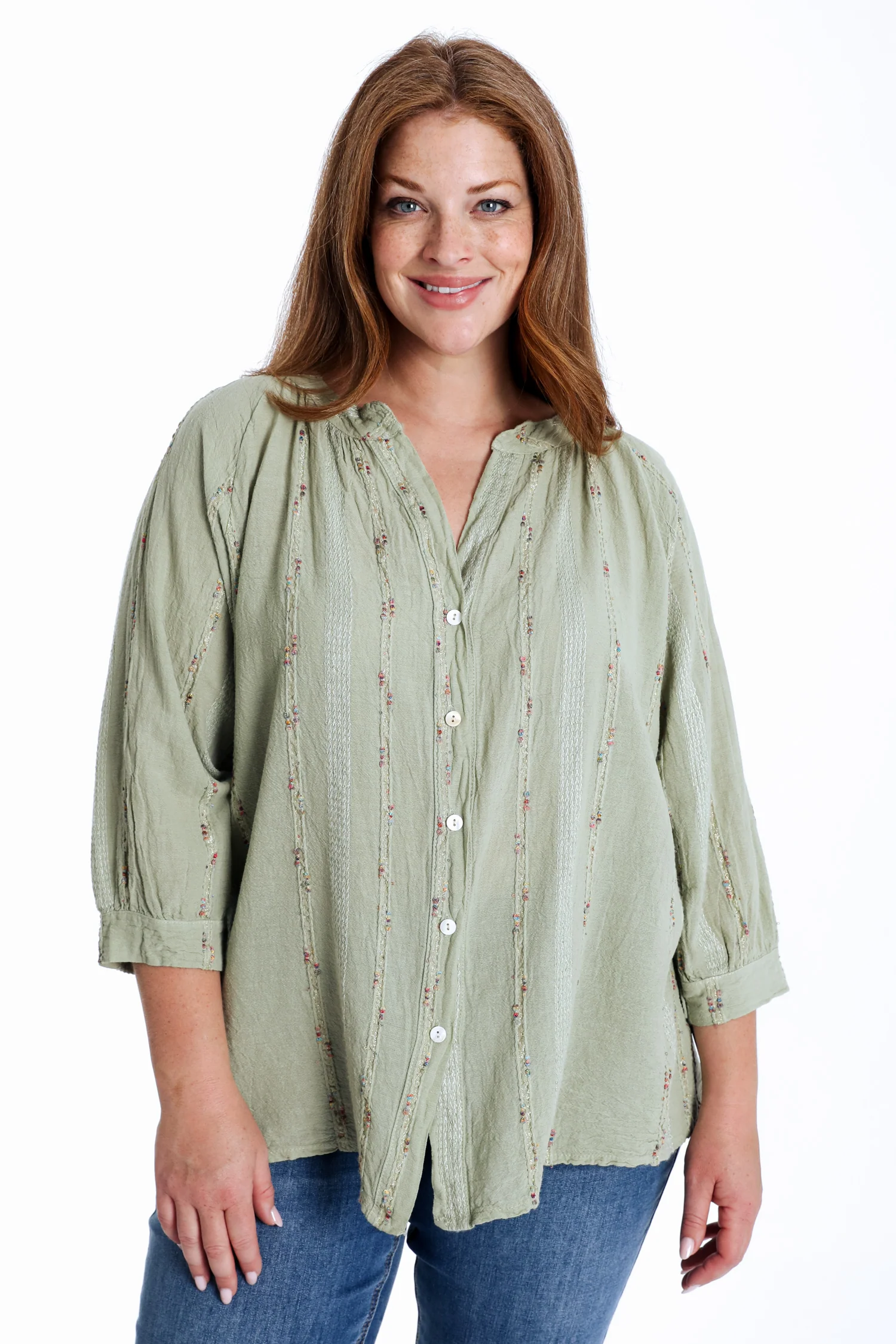 Blouse en coton unie avec détail multicolore - Image 12