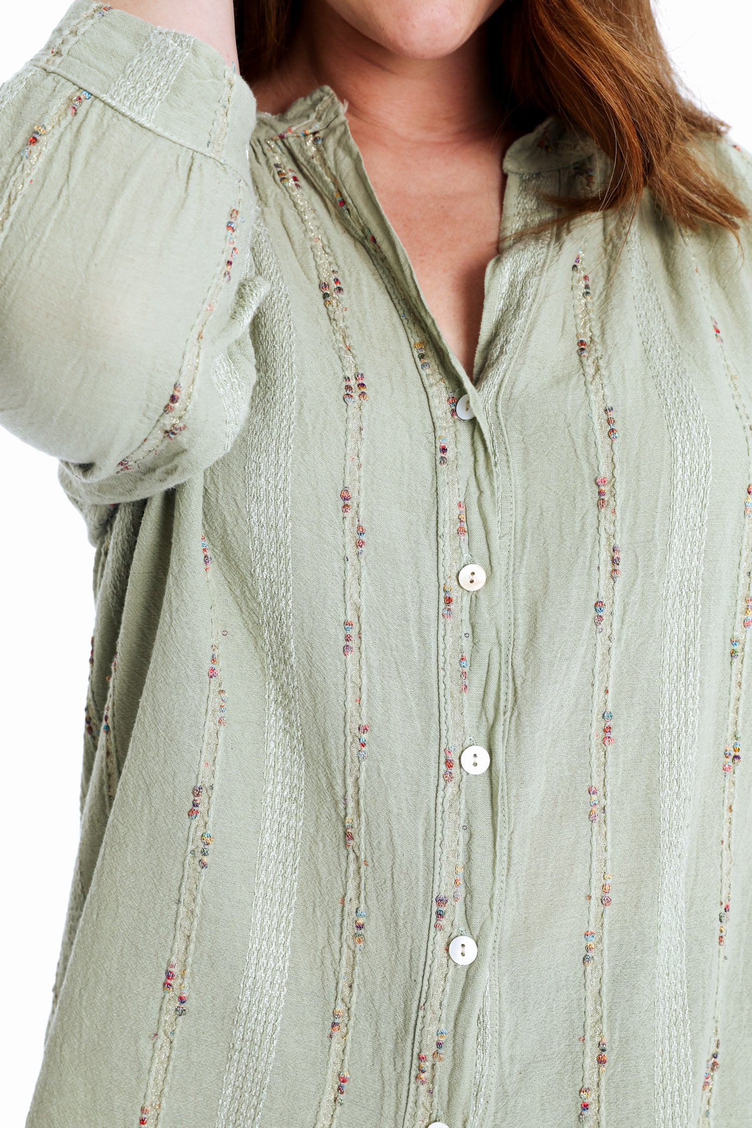 Blouse en coton unie avec détail multicolore - Image 14