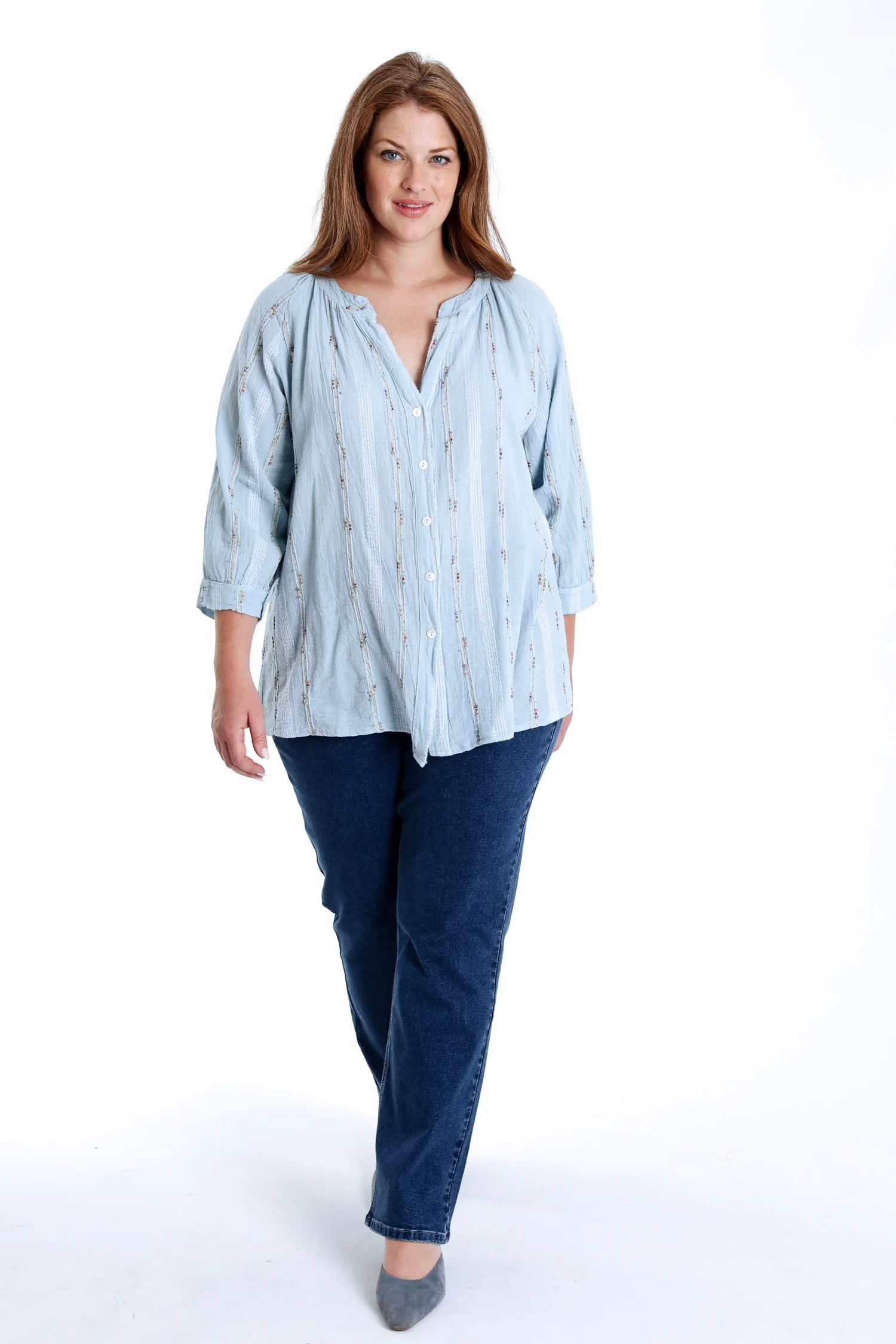 Blouse en coton unie avec détail multicolore - Image 8