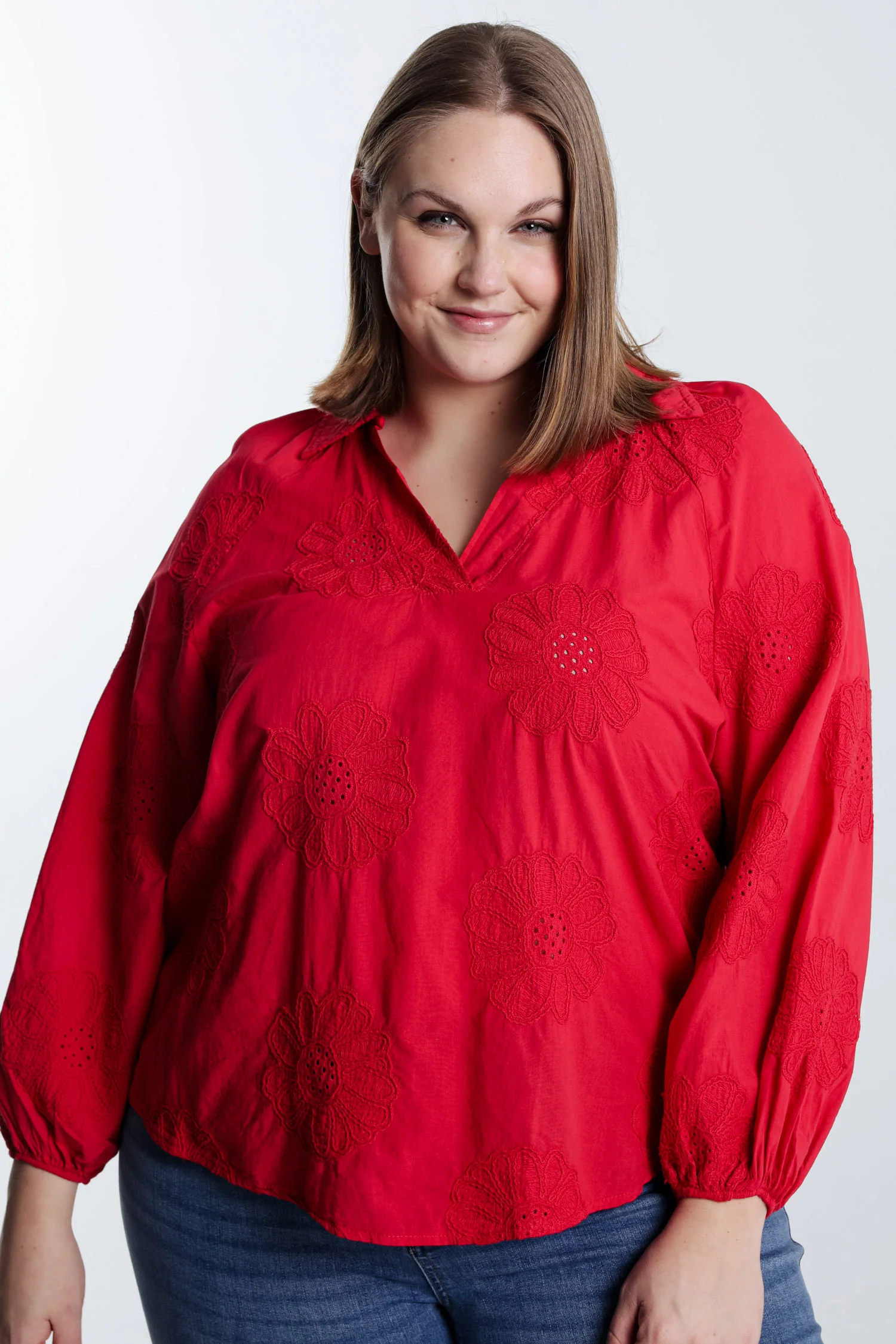 Blouse en coton unie avec fleurs brodées - Image 23
