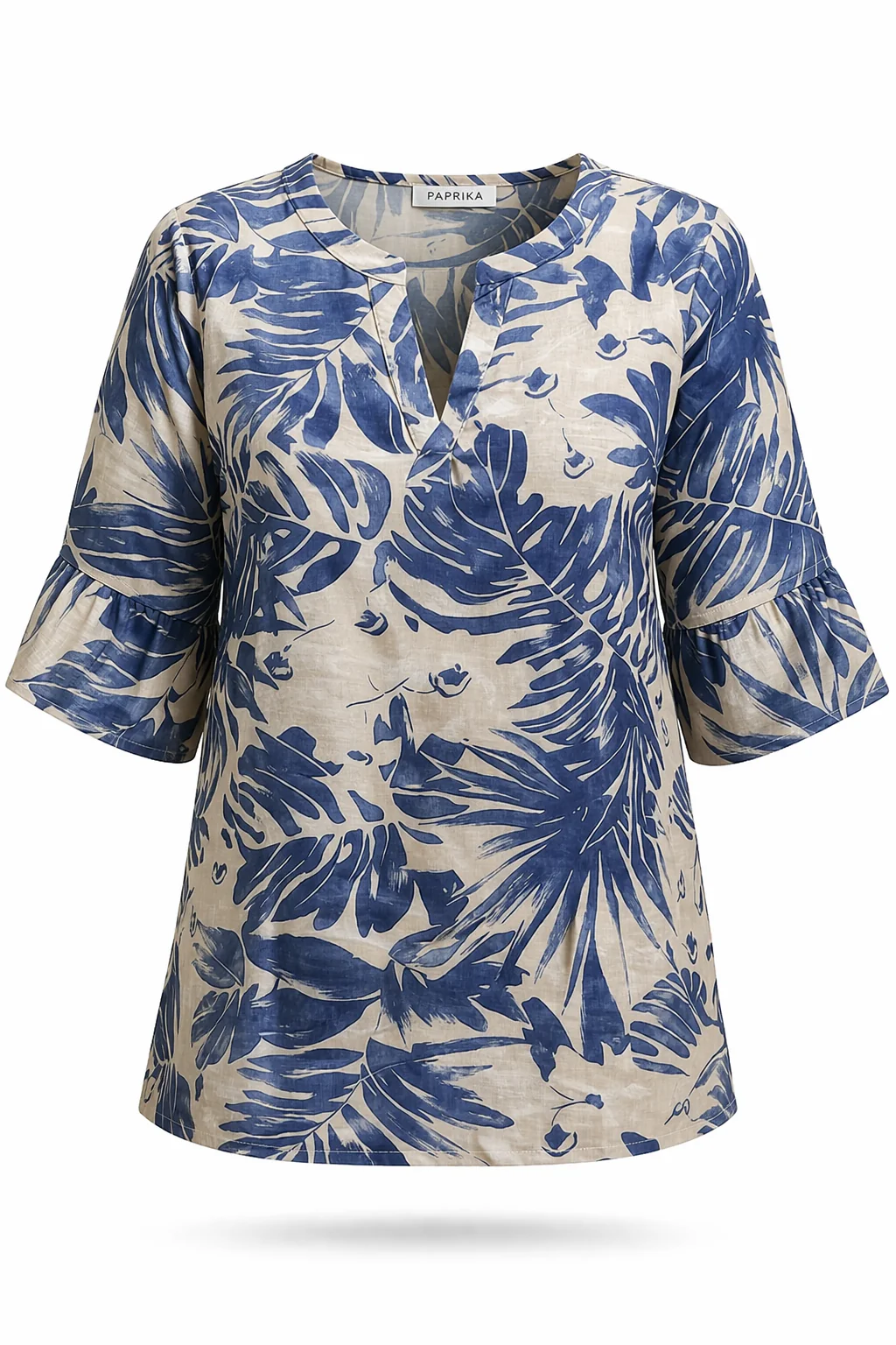 Blouse en lin et viscose imprimé feuille bicolore