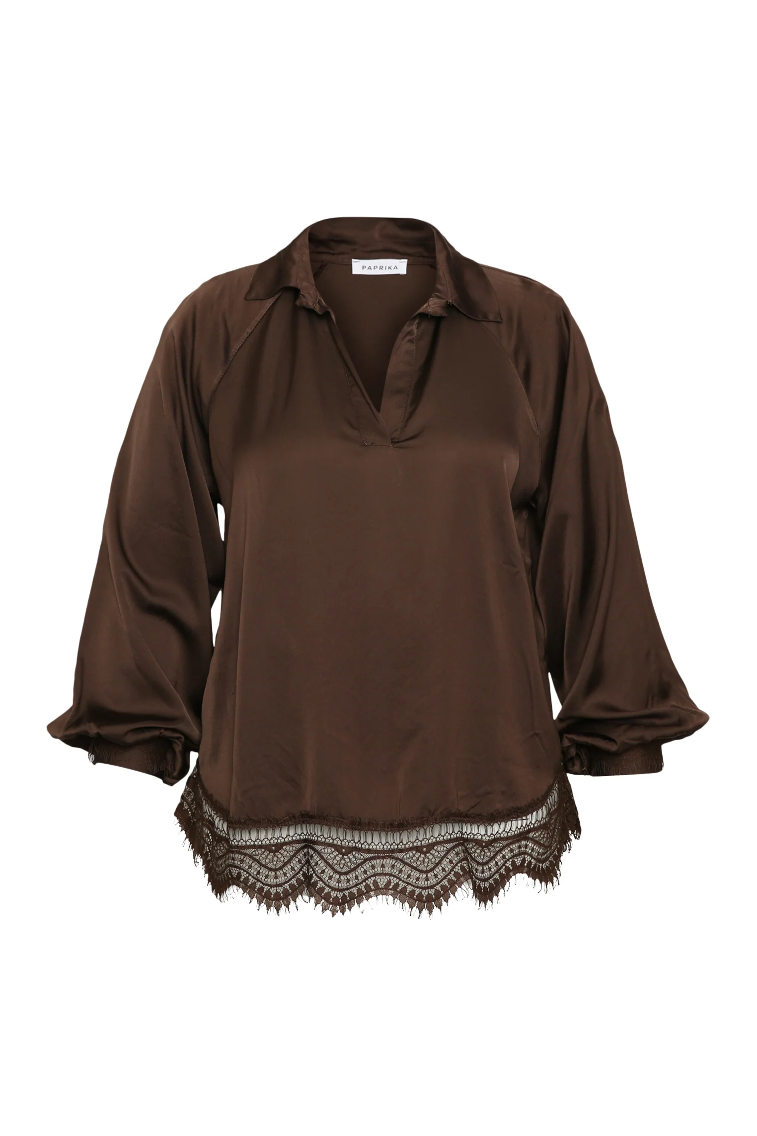Blouse en viscose effet satiné, unie avec dentelle - Image 10