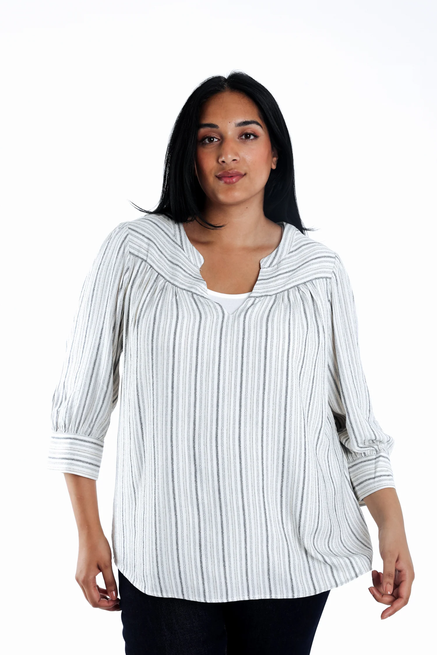 Blouse en viscose et lin rayée