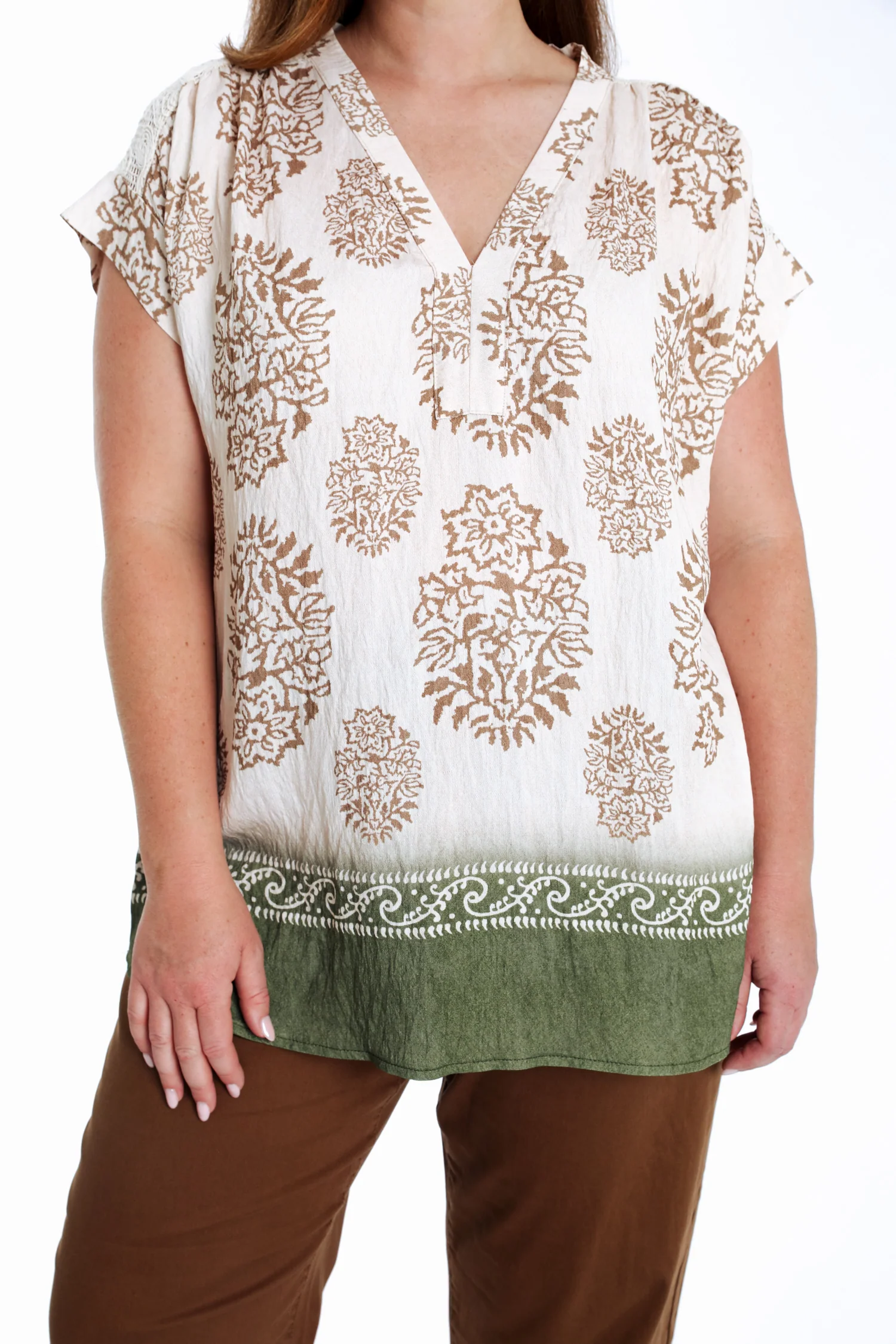 Blouse en viscose imprimé cachemire avec dos filet - Image 6