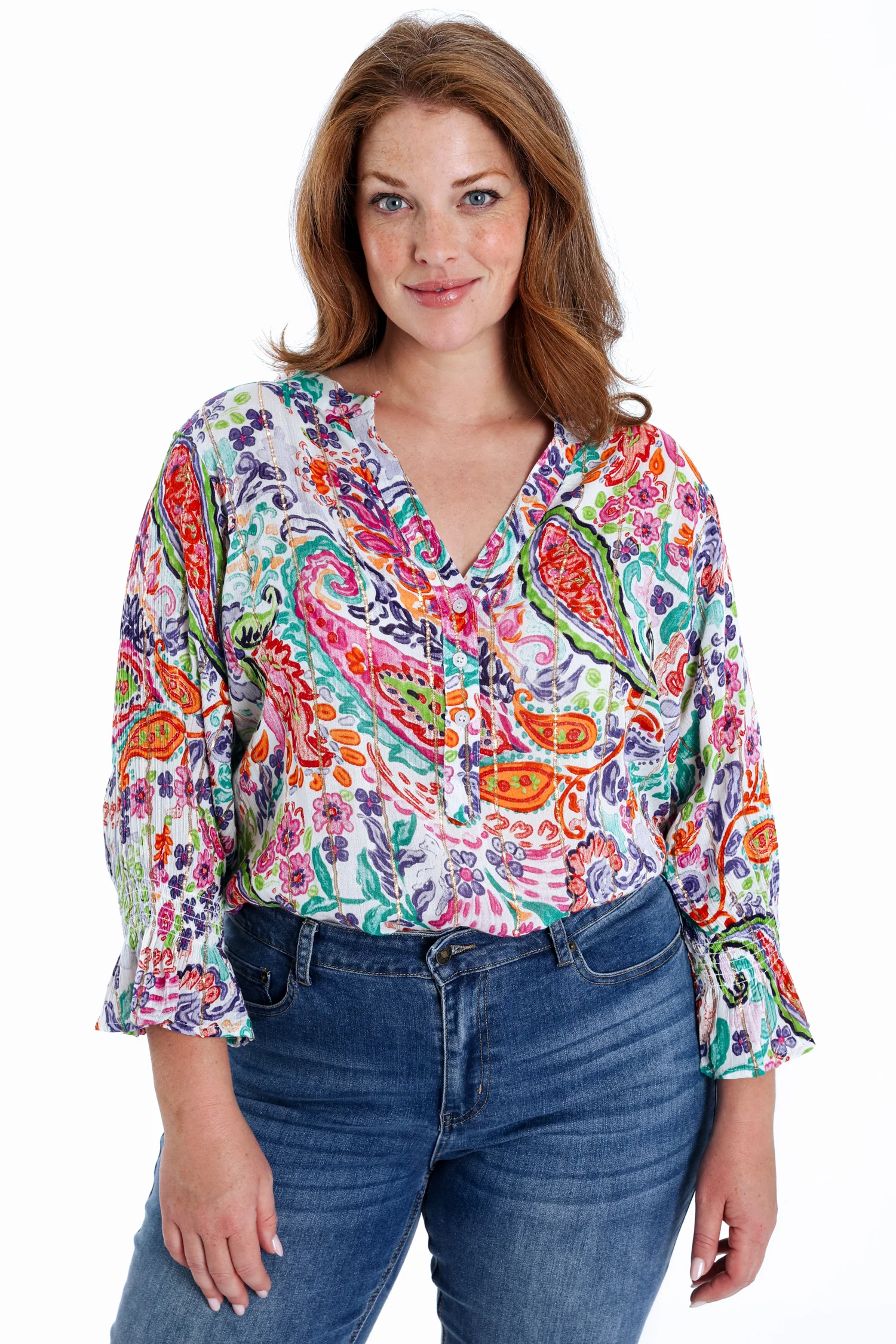 Blouse en viscose imprimé cachemire avec lurex