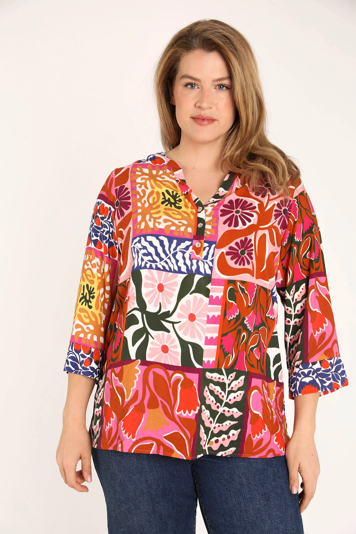 Blouse en viscose imprimé patchwork fleuri