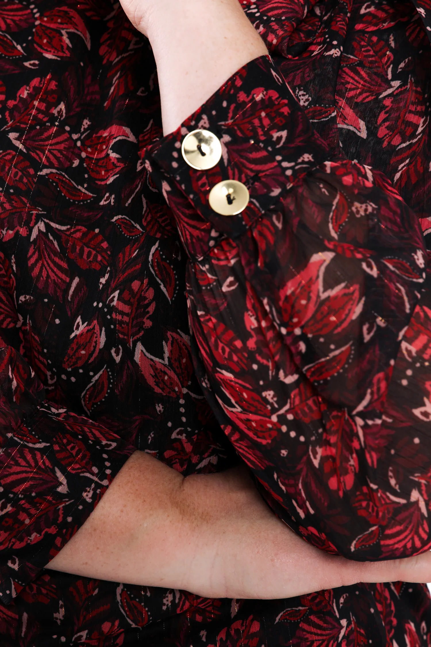 Blouse lavallière imprimé feuilles avec lurex - Image 4