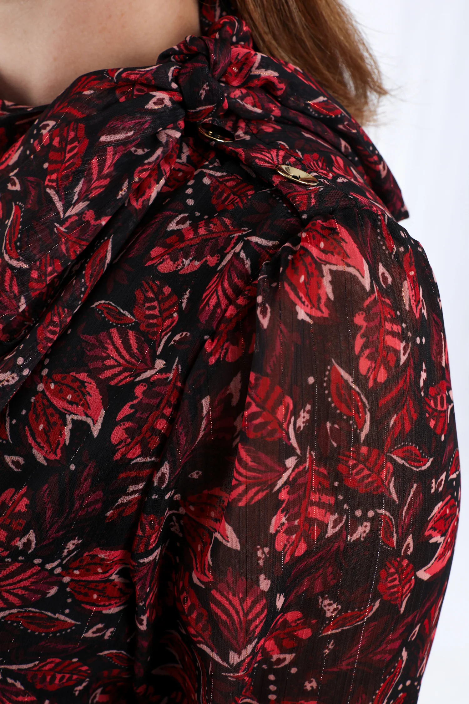 Blouse lavallière imprimé feuilles avec lurex - Image 5