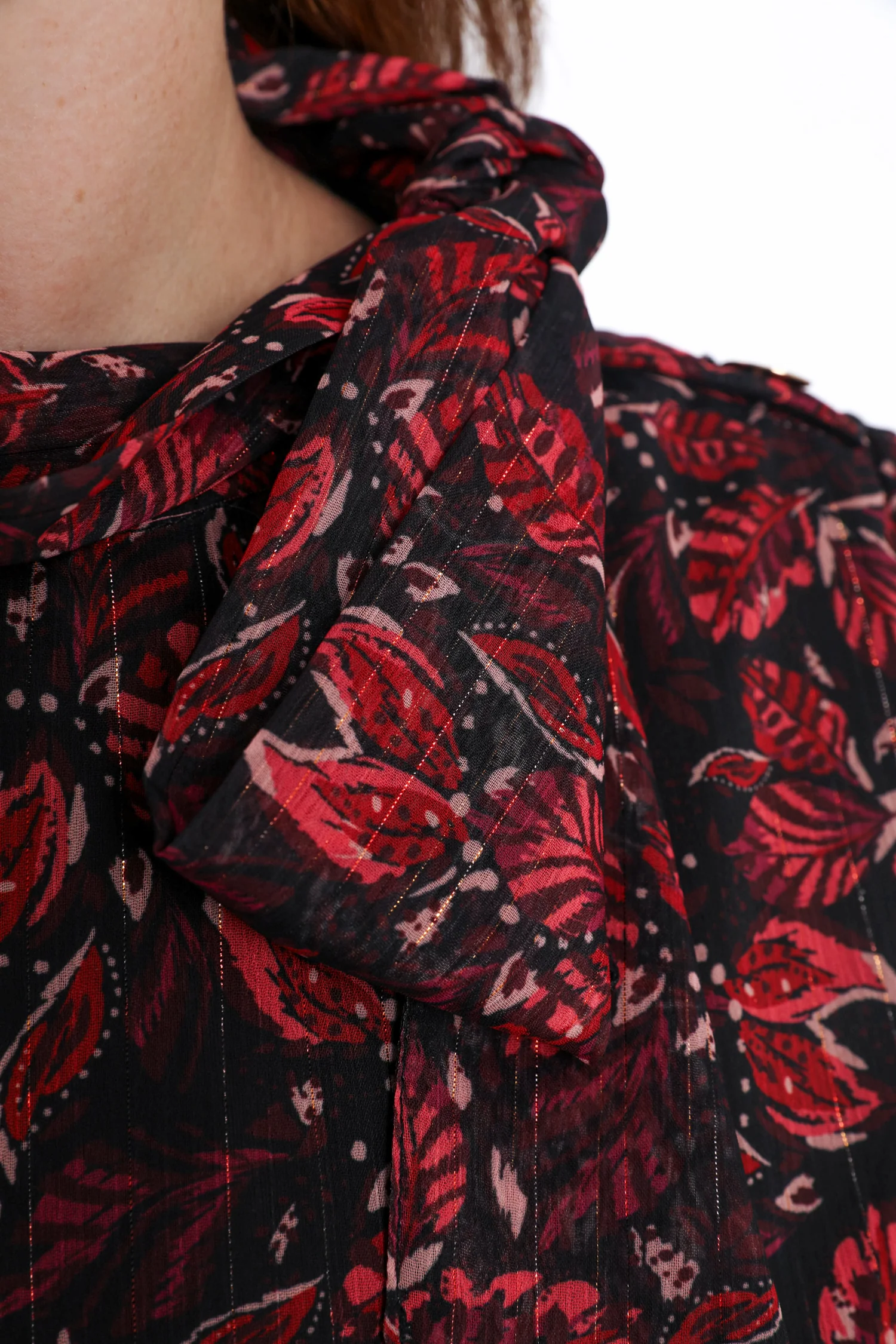 Blouse lavallière imprimé feuilles avec lurex - Image 6