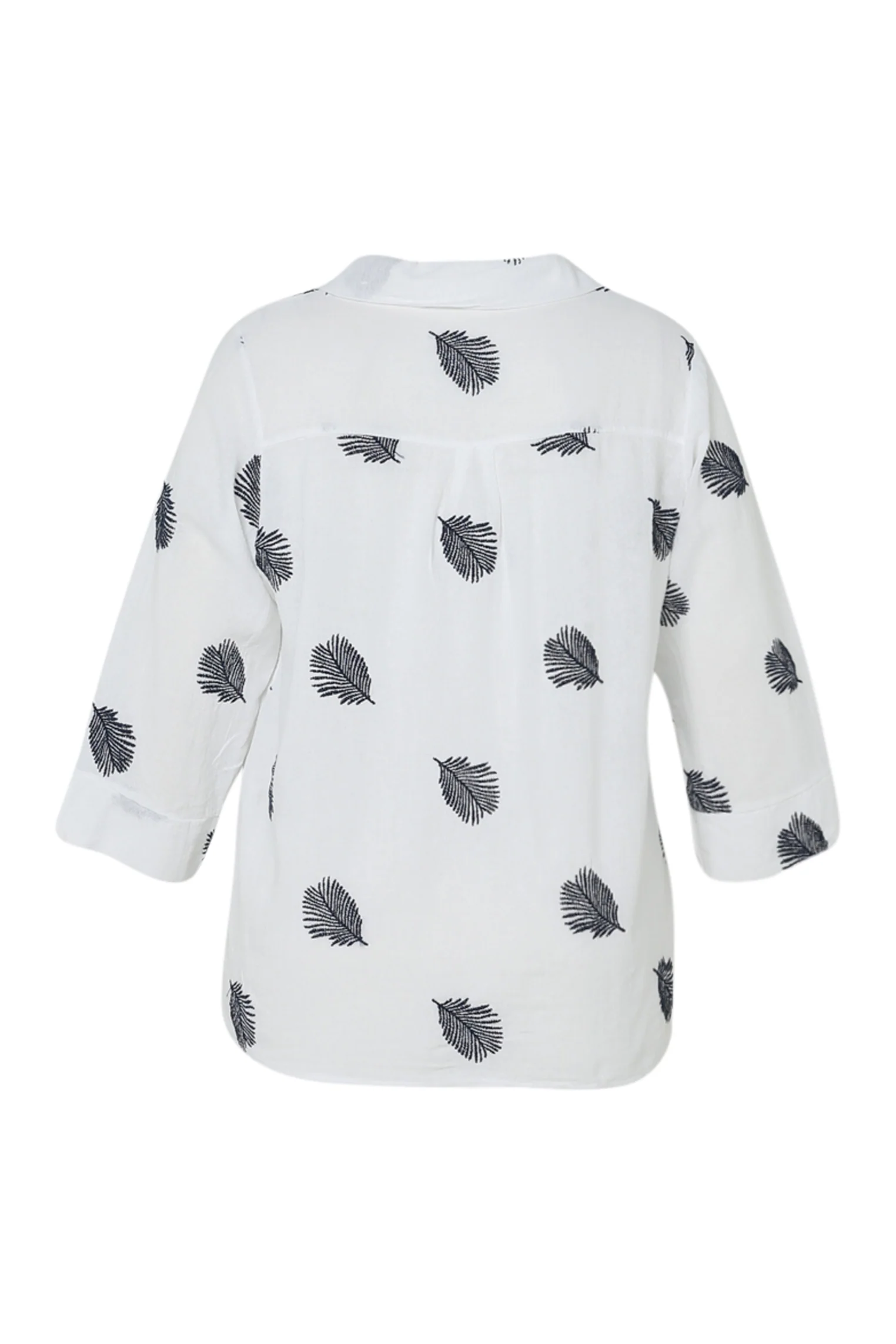 Chemise en coton unie avec feuilles brodées - Image 11