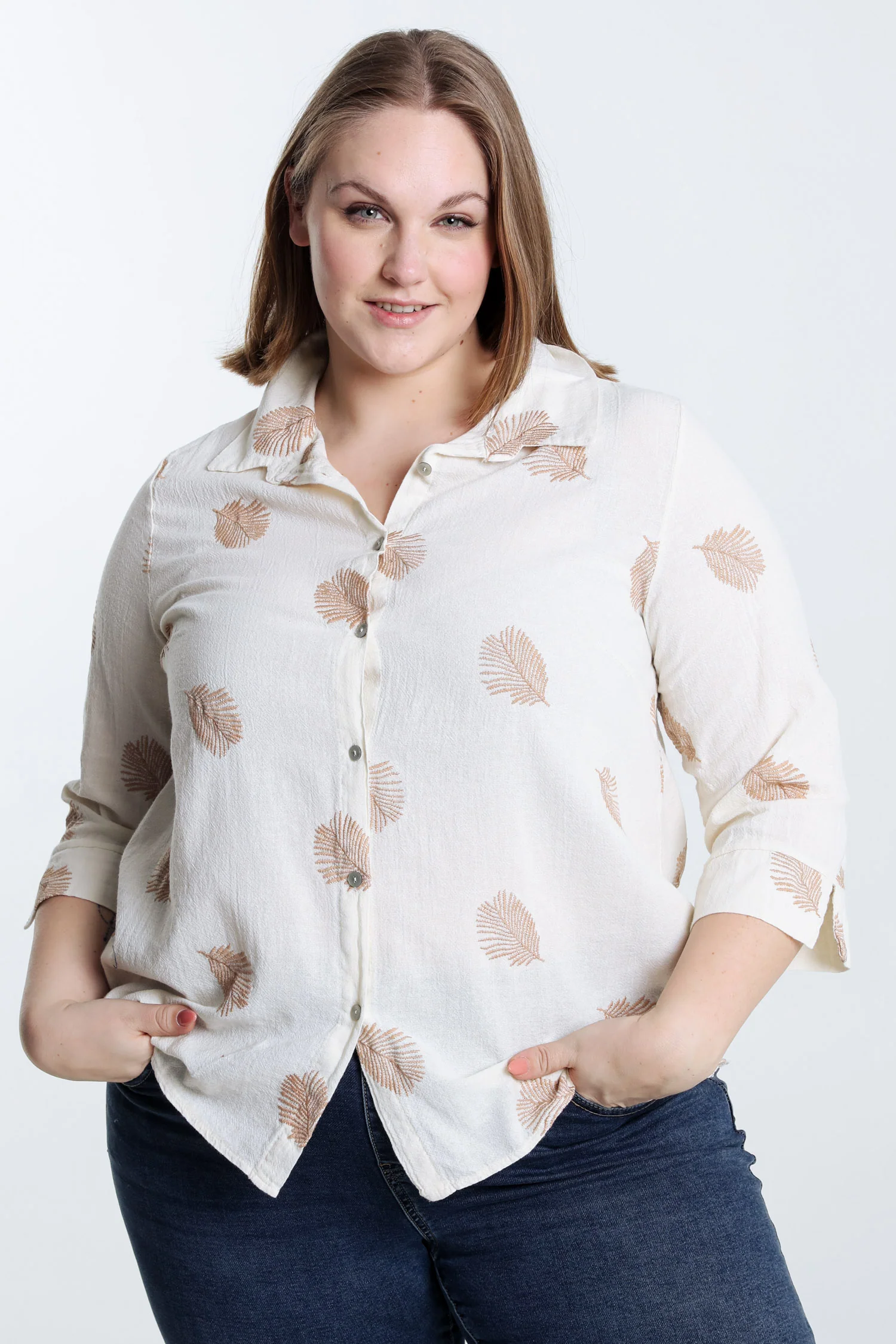 Chemise en coton unie avec feuilles brodées - Image 23