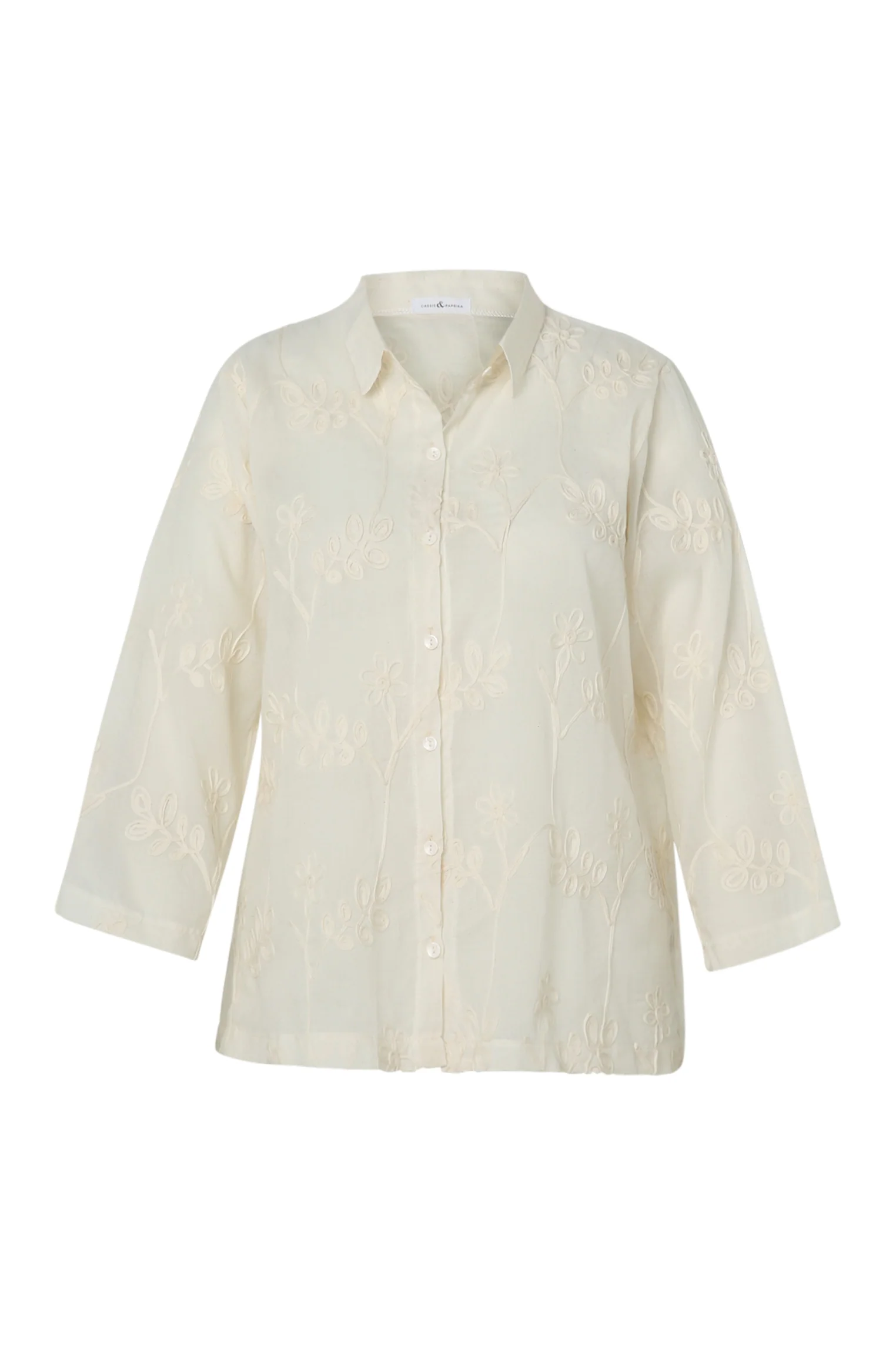 Chemise en coton unie avec fleurs brodées - Image 10