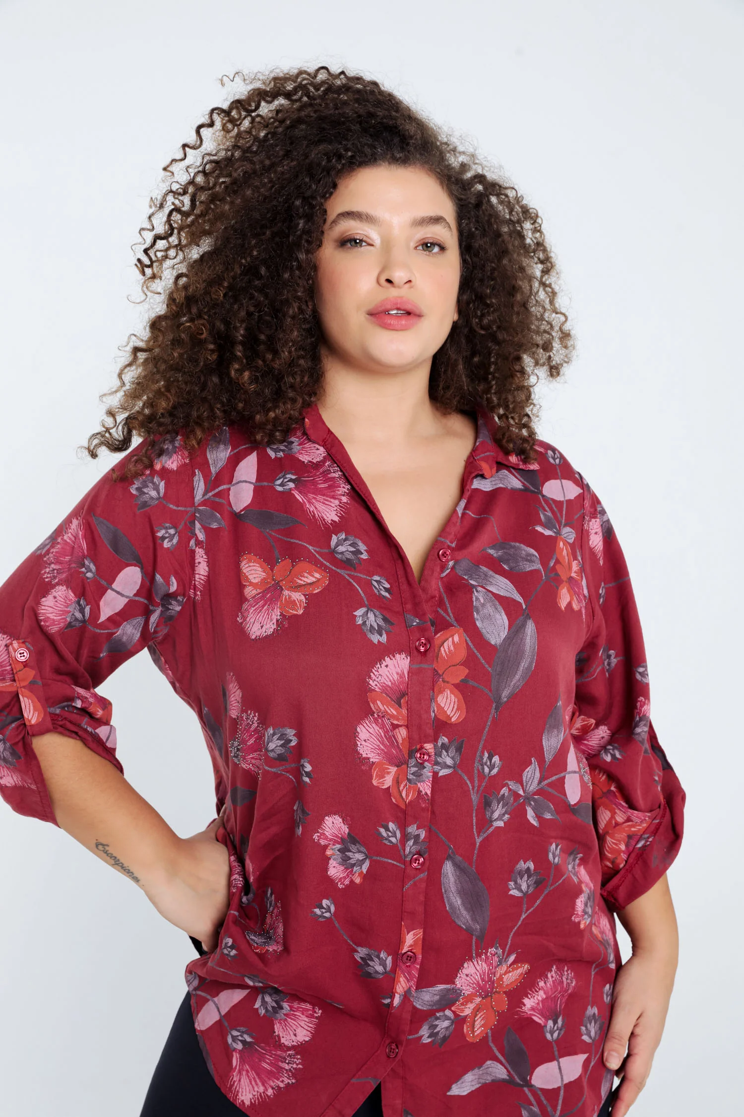 Chemise imprimé floral avec strass