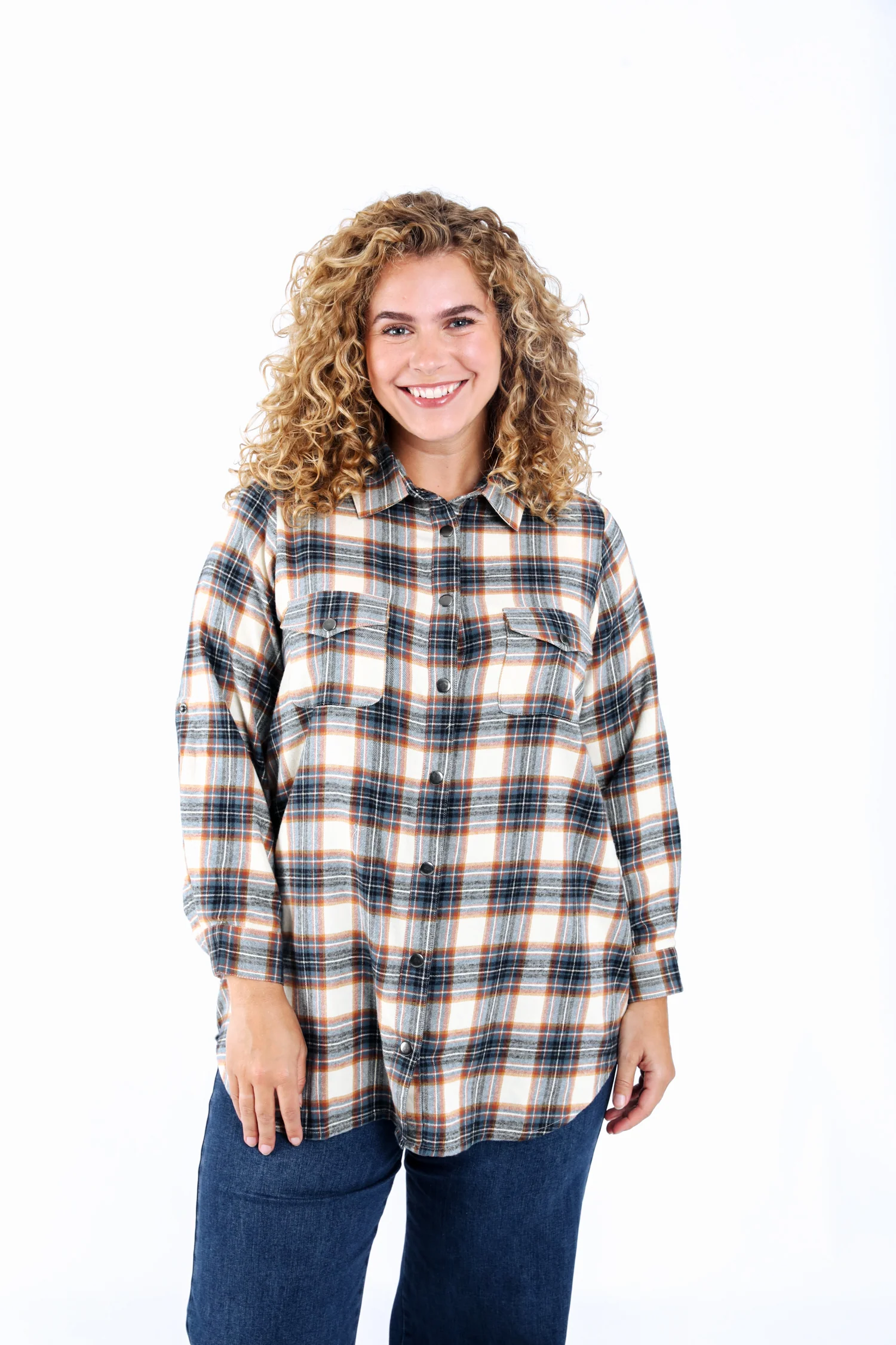 Chemise longue en coton à carreaux