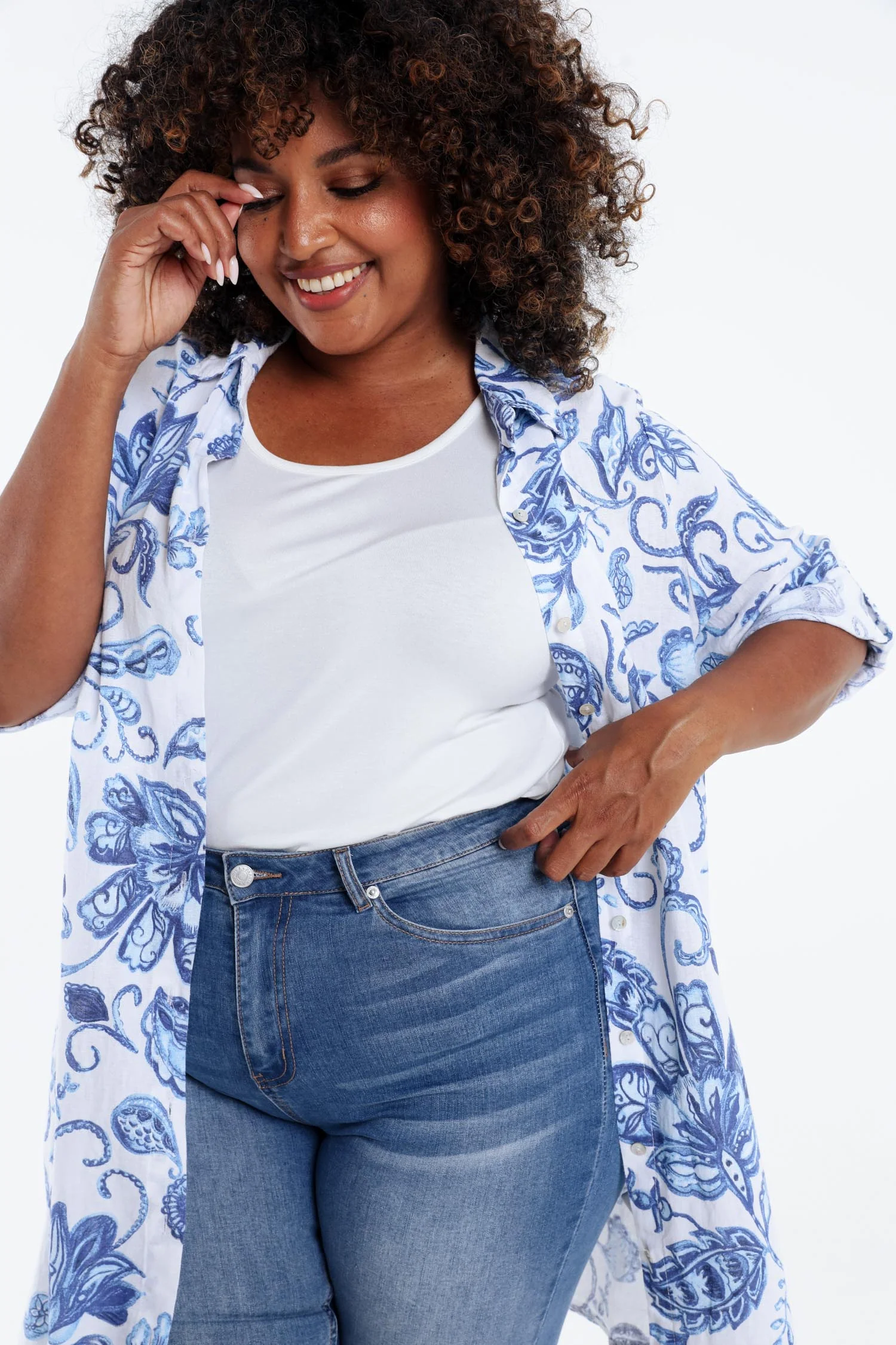 Chemise longue en lin imprimé fleurs indiennes - Image 6