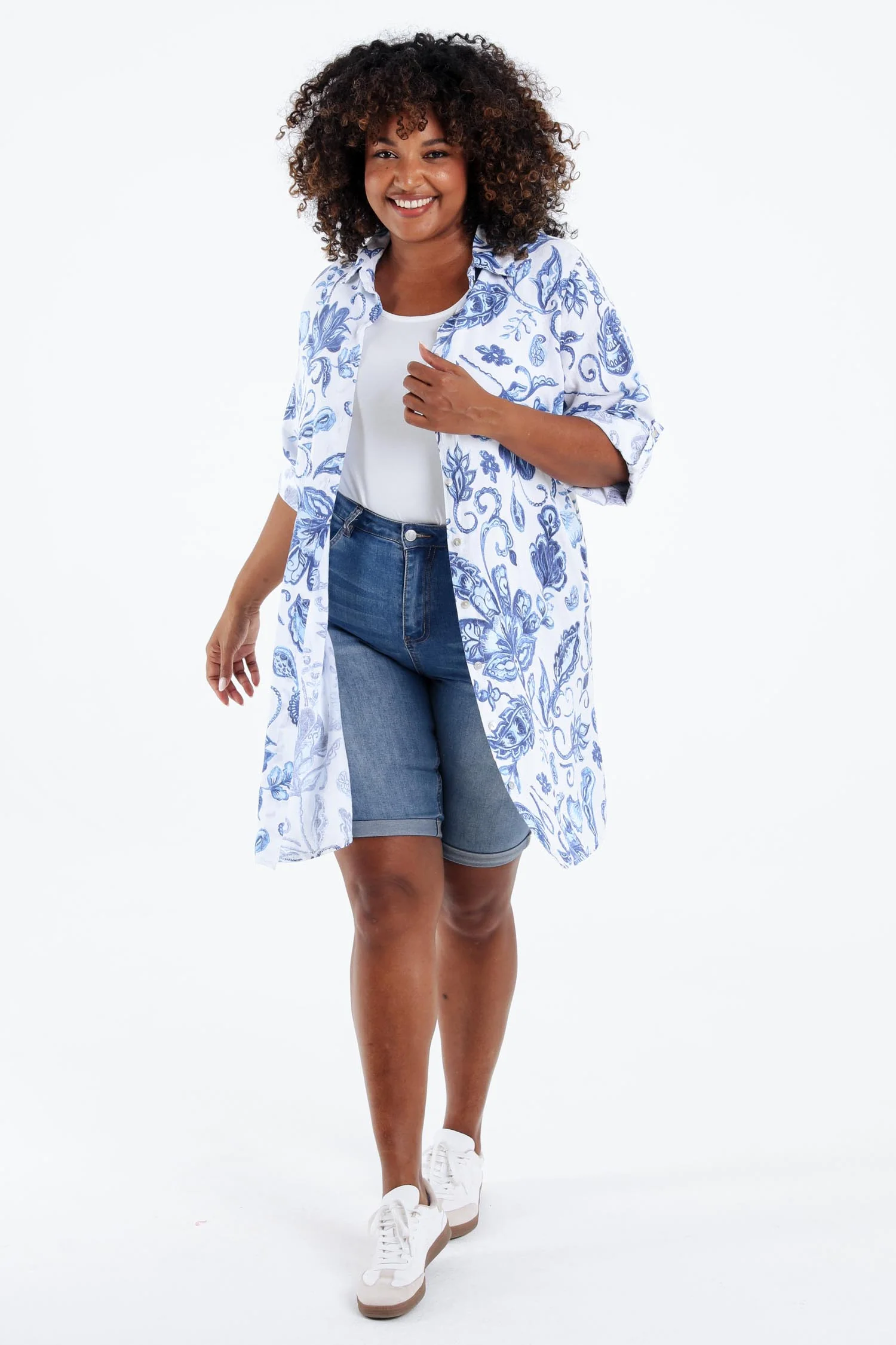 Chemise longue en lin imprimé fleurs indiennes - Image 7