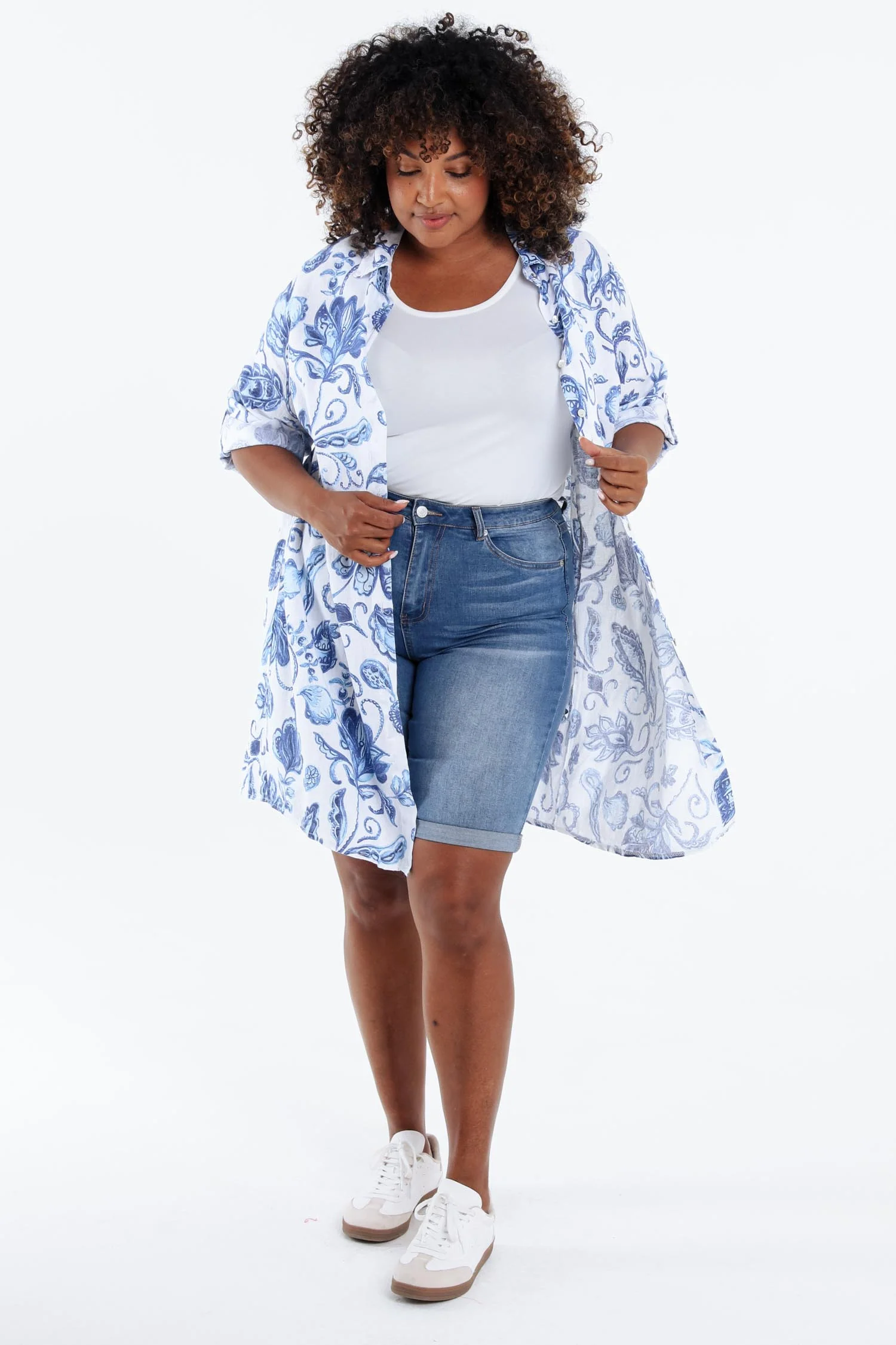 Chemise longue en lin imprimé fleurs indiennes - Image 8