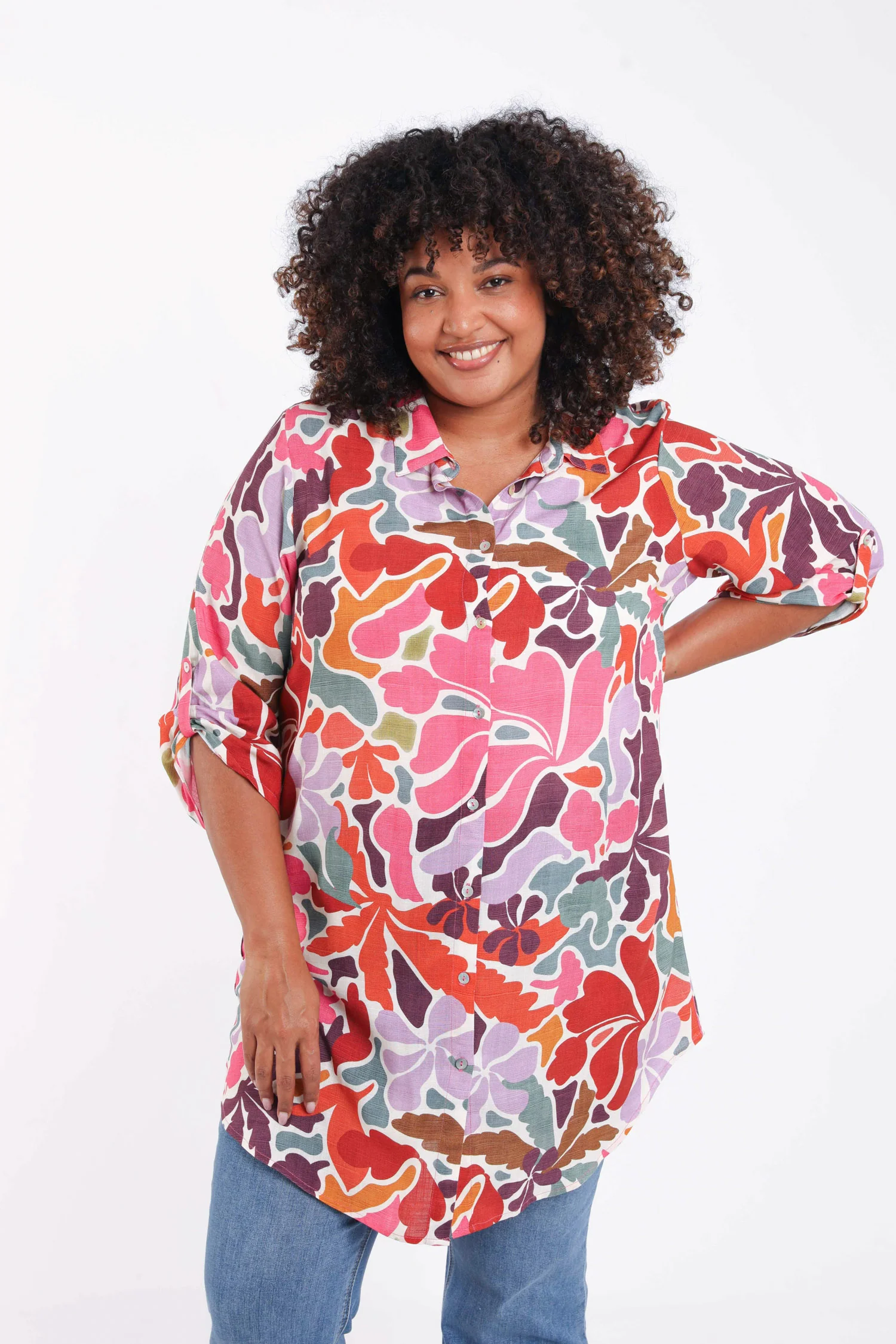 Chemise longue en viscose imprimé floral