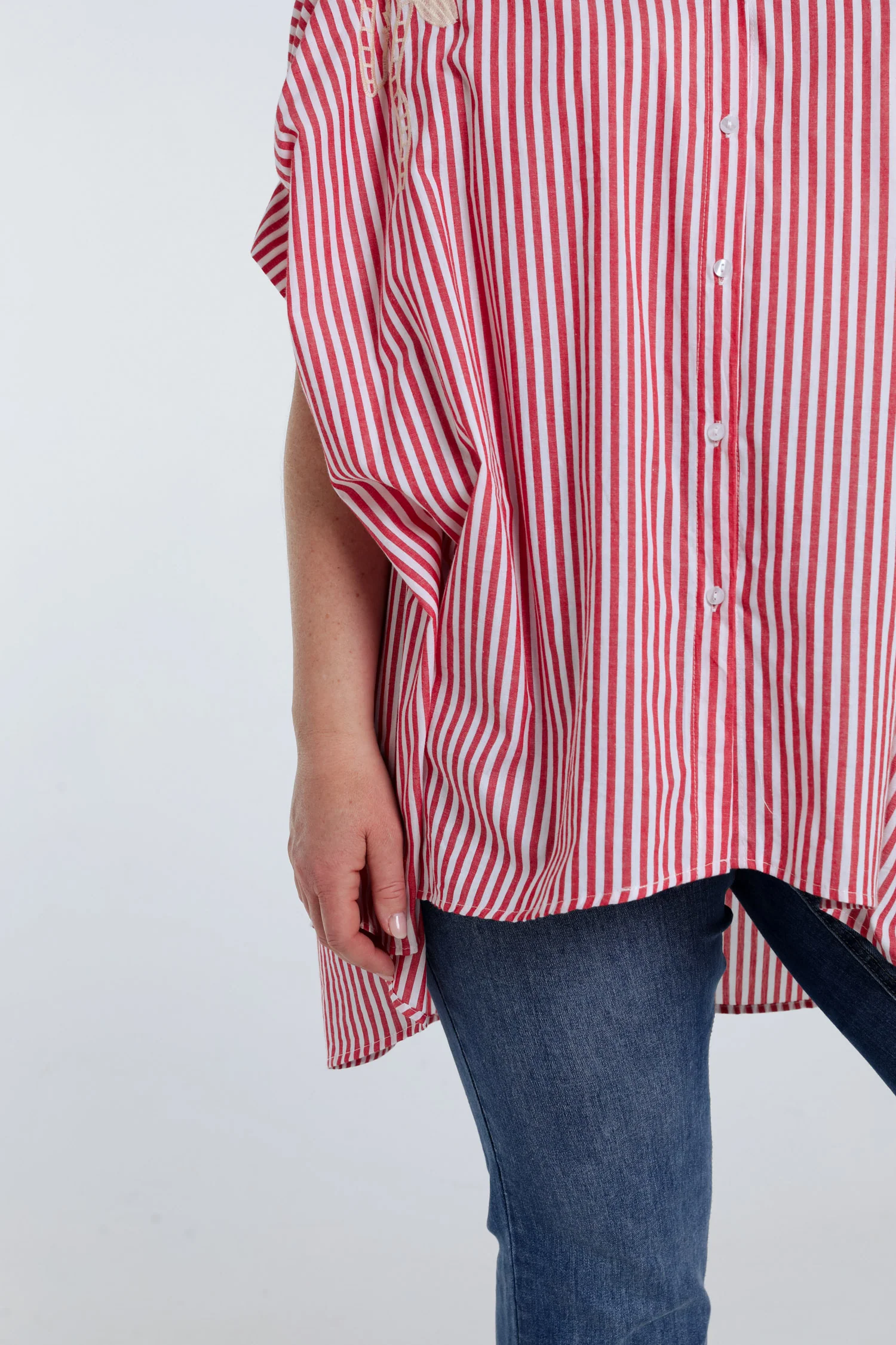 Chemise oversize rayée en coton avec broderies - Image 16