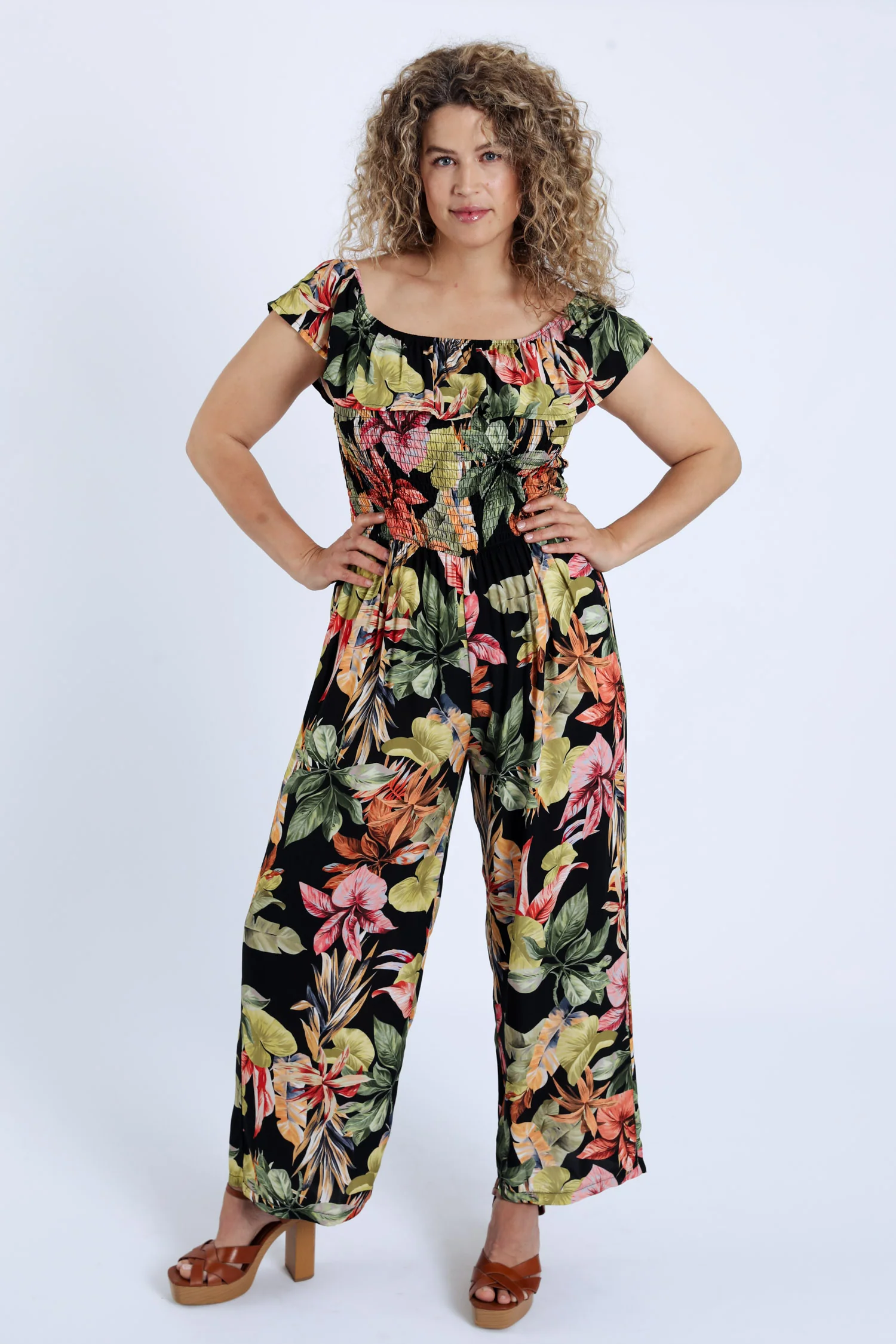 Combinaison en viscose à volants imprimé floral