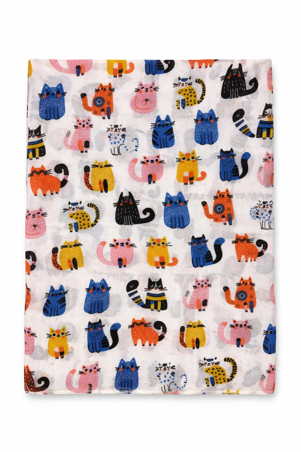 Foulard en viscose et coton imprimé petits chats