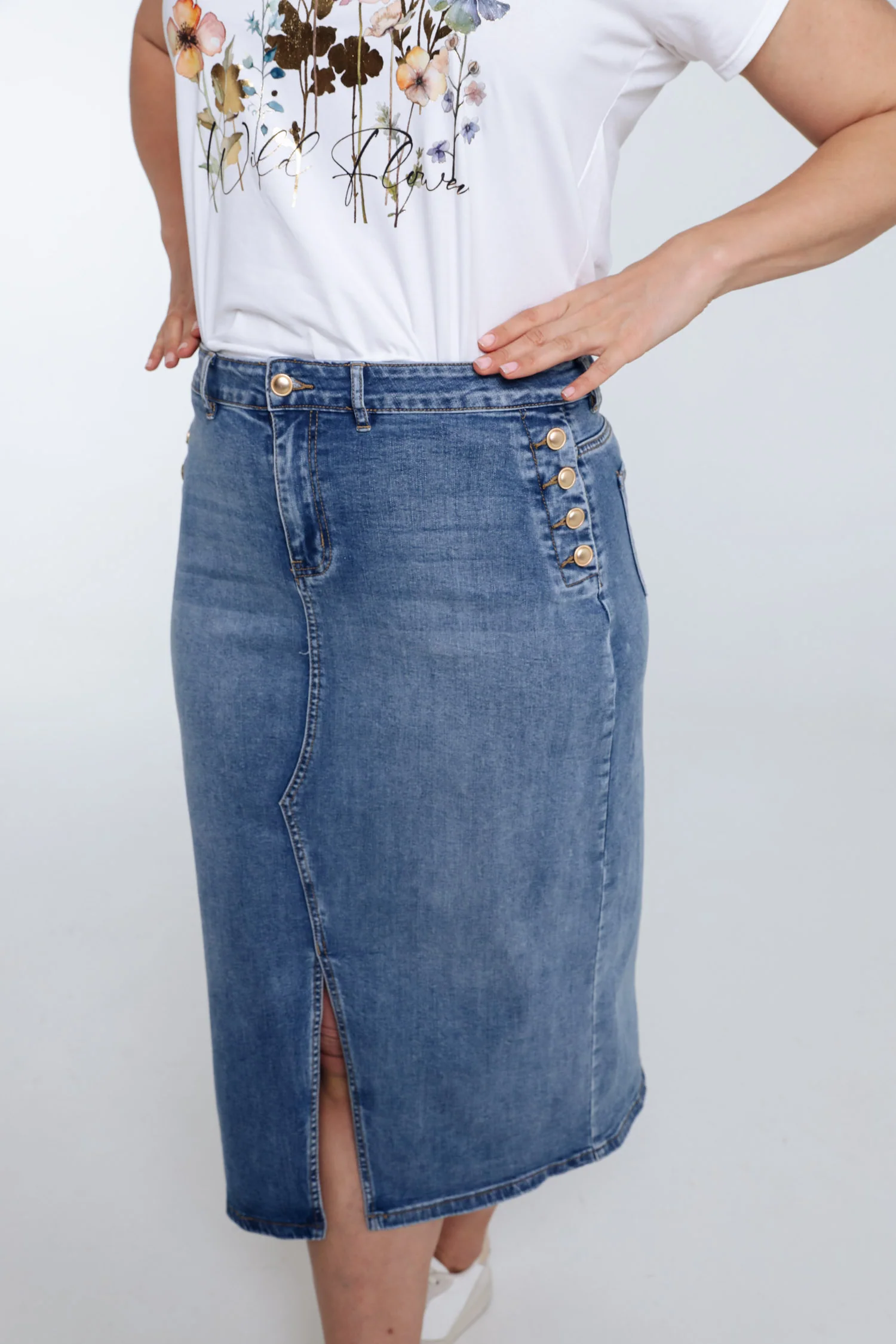 Jupe en jeans avec fente et boutons - Image 5