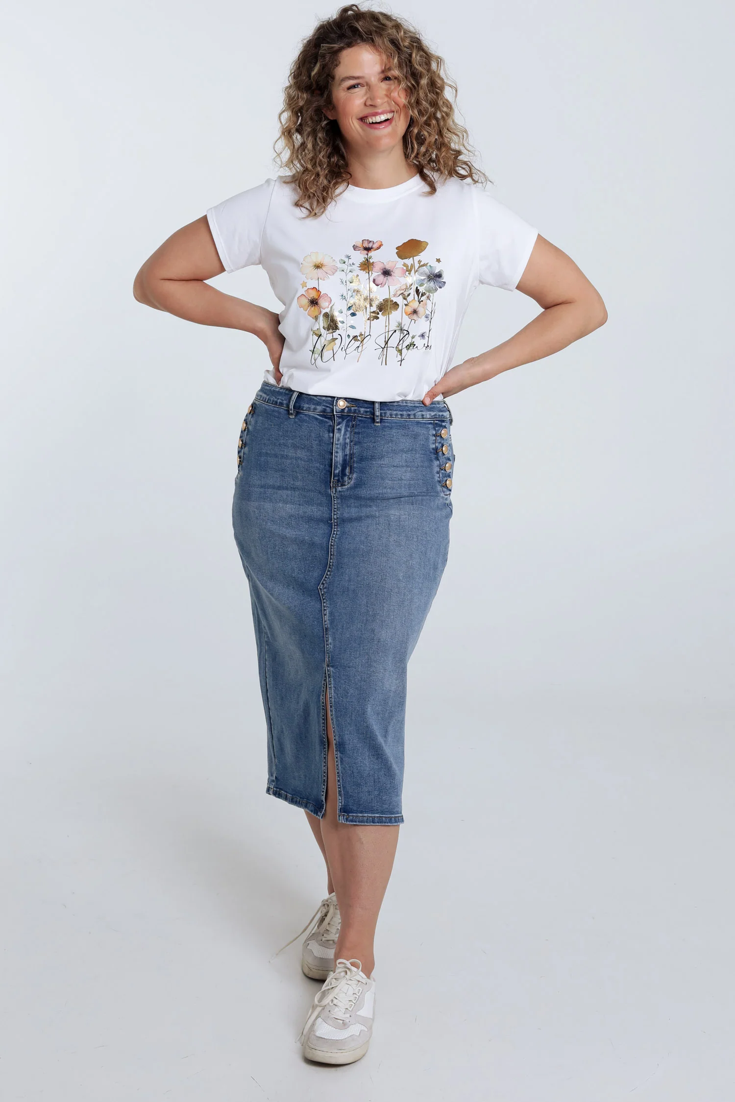 Jupe en jeans avec fente et boutons - Image 7