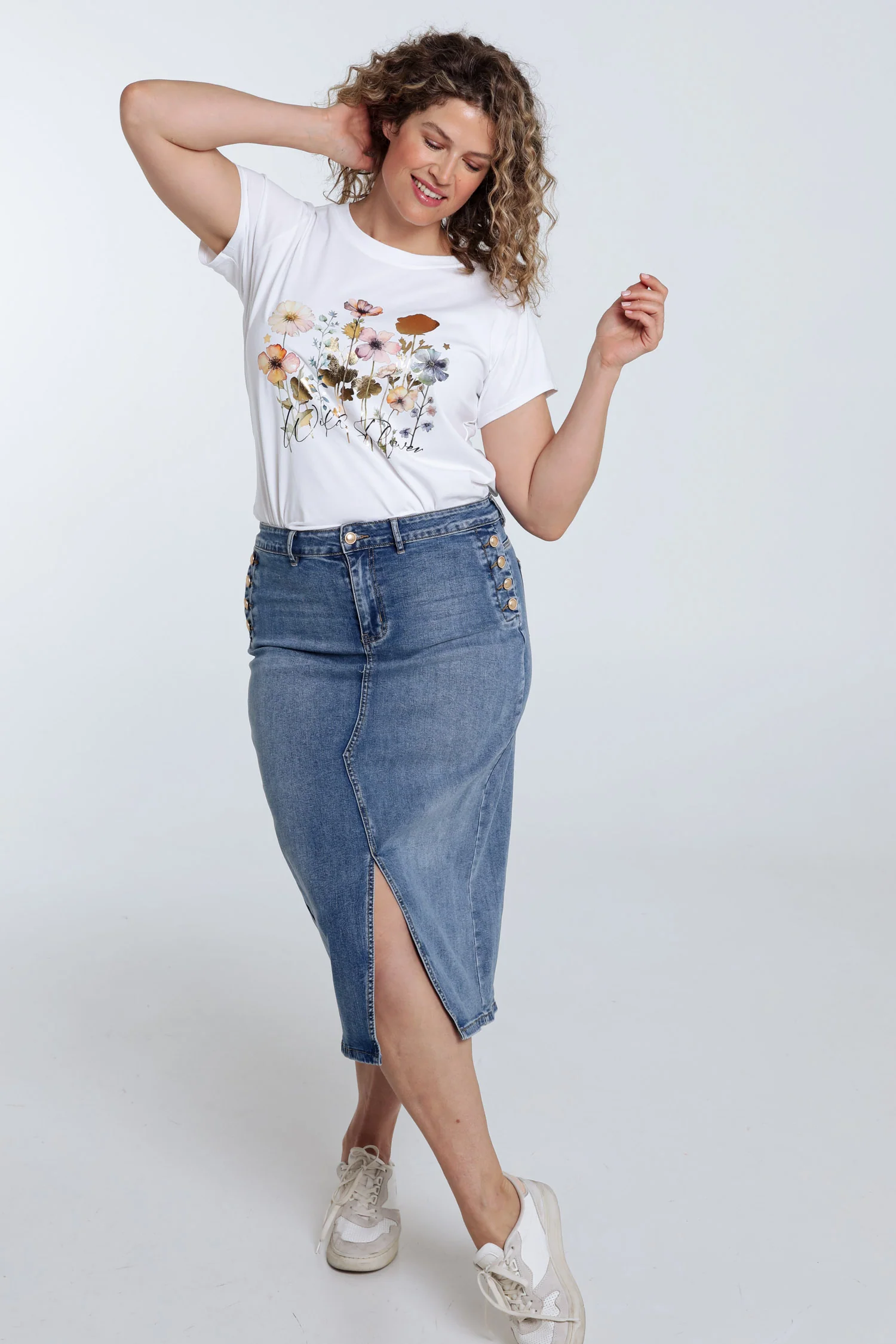 Jupe en jeans avec fente et boutons - Image 9