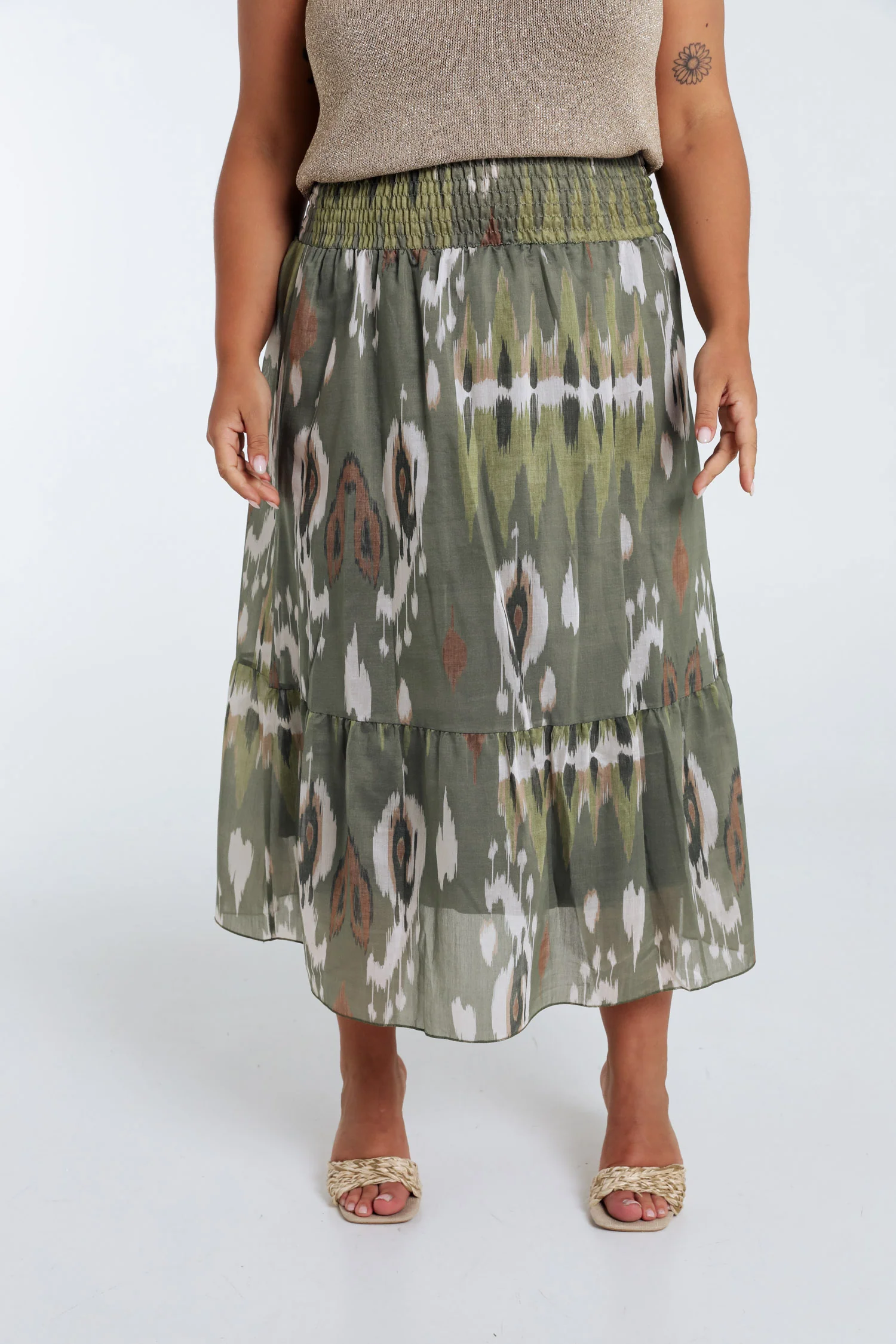 Jupe mi-longue en viscose imprimé etnique
