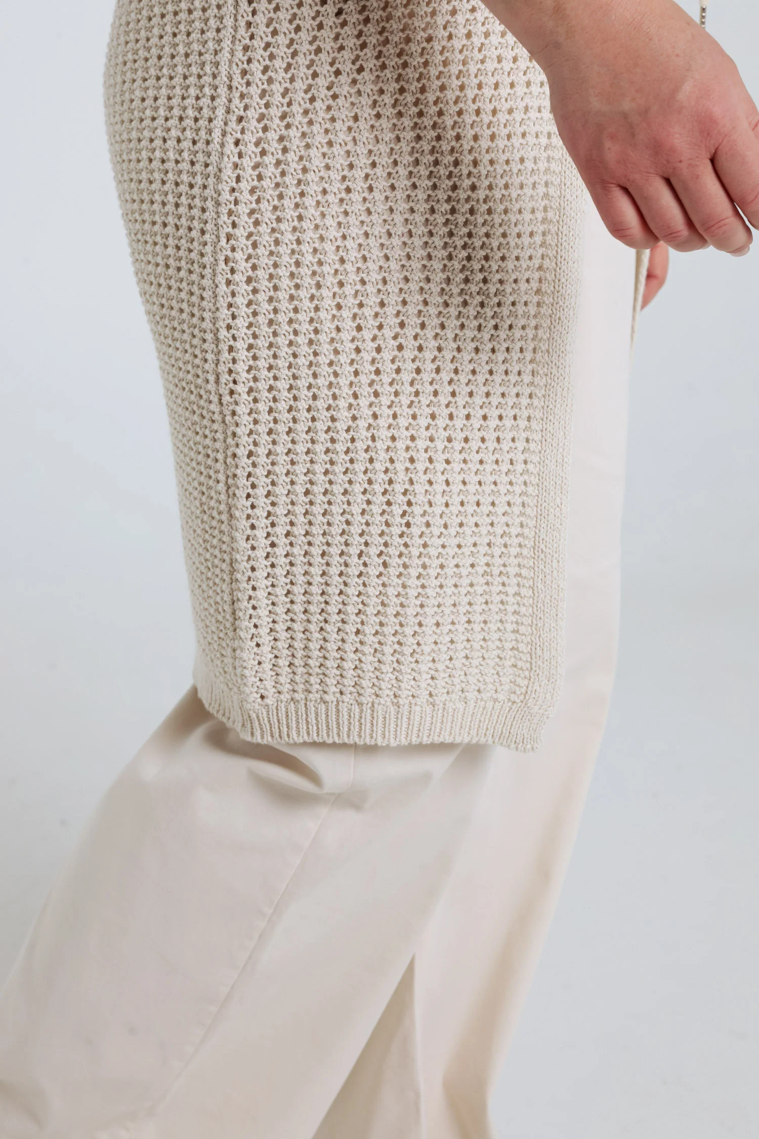 Long gilet en coton ajouré uni - Image 5