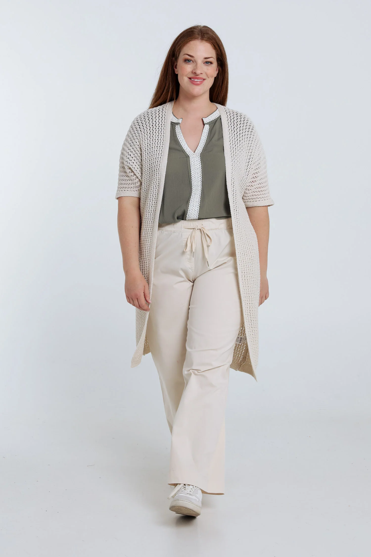 Long gilet en coton ajouré uni - Image 7