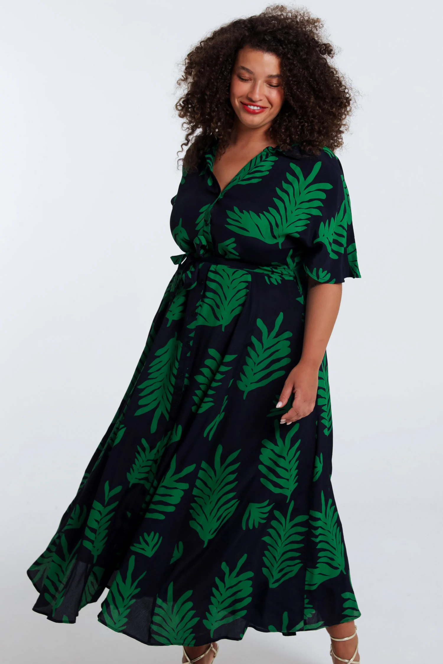 Longue robe en viscose imprimé feuillage