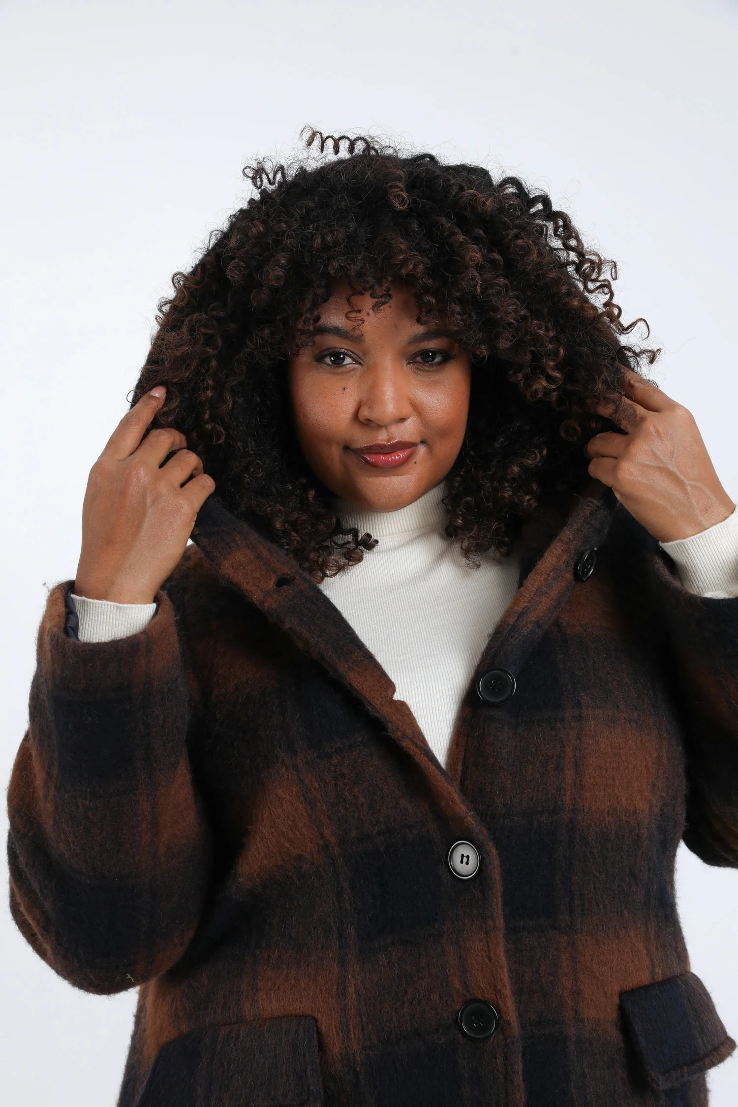 Manteau en laine à carreaux avec capuche - Image 5