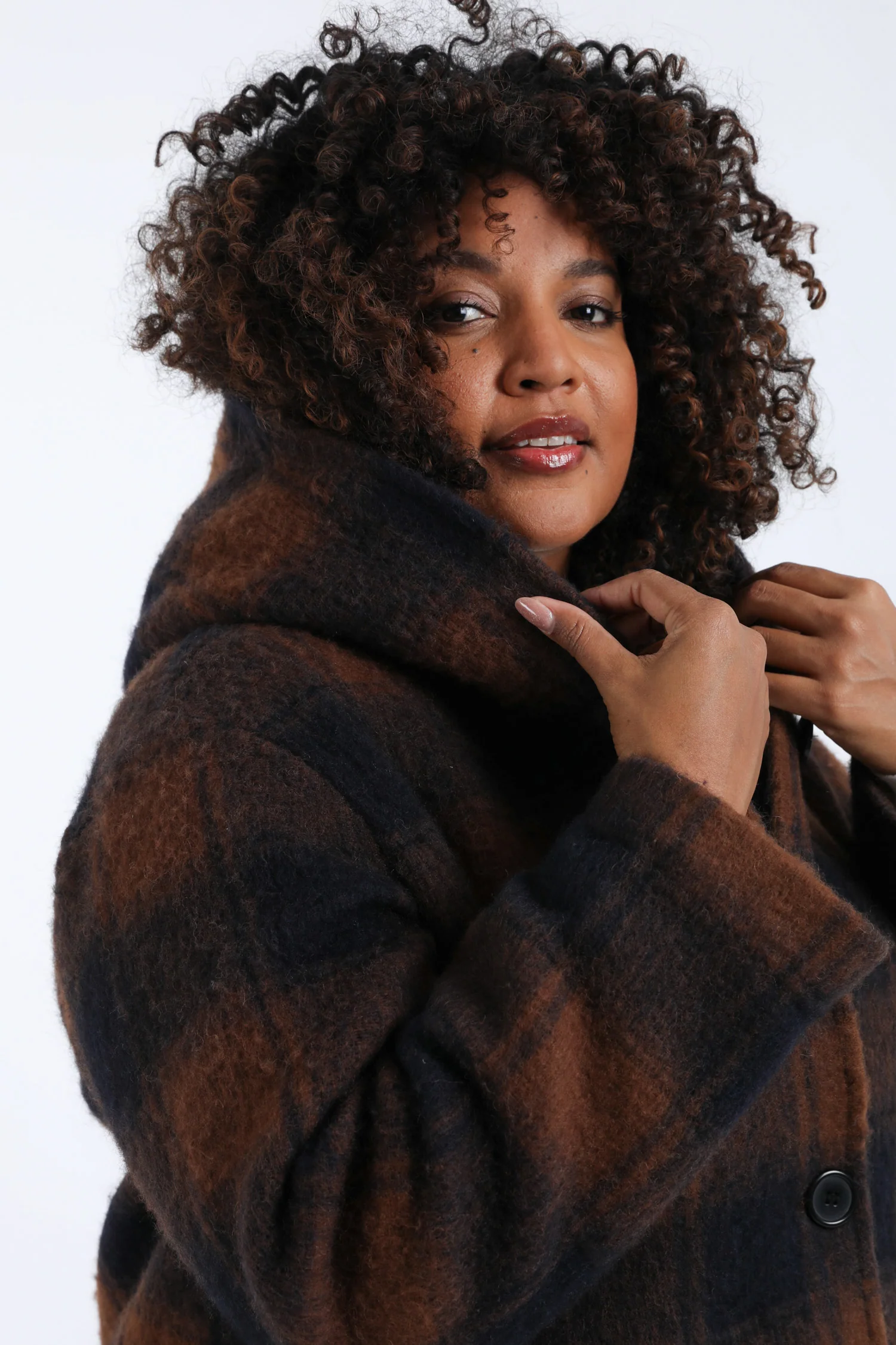 Manteau en laine à carreaux avec capuche - Image 6