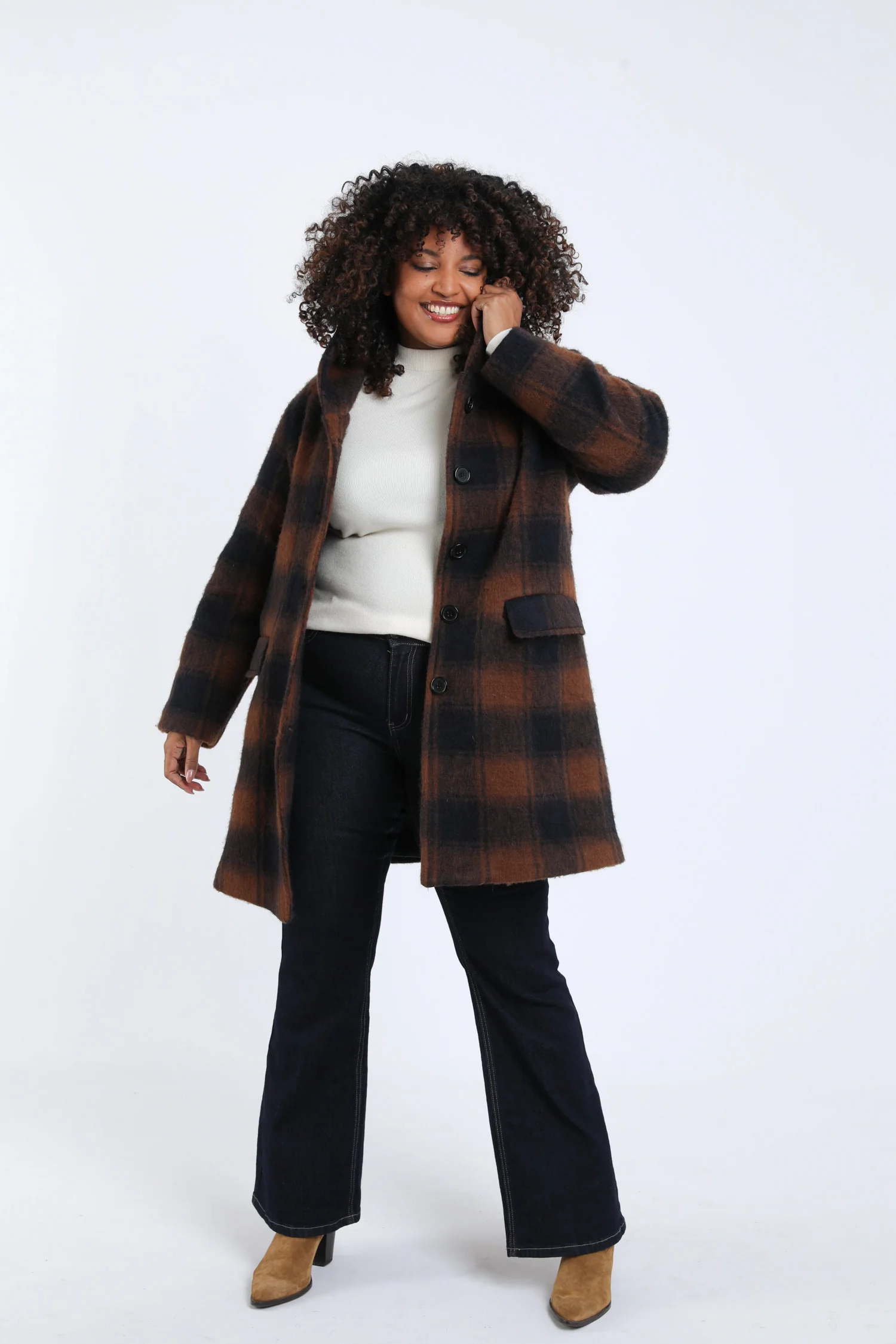 Manteau en laine à carreaux avec capuche - Image 7