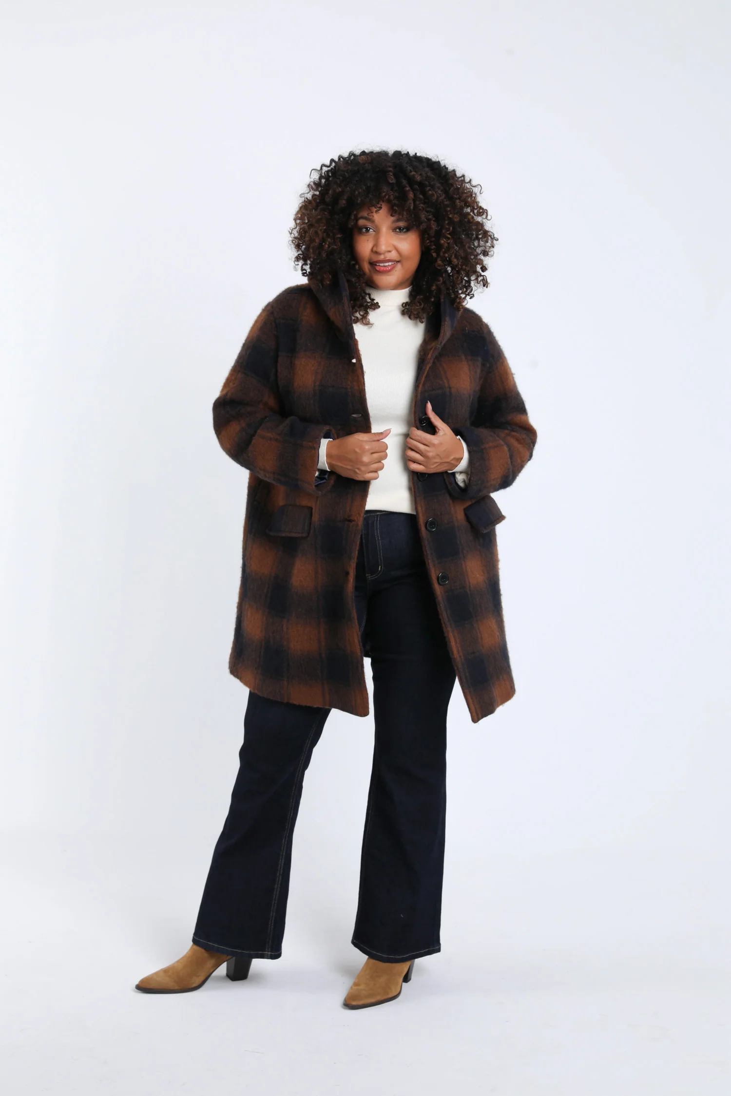 Manteau en laine à carreaux avec capuche - Image 8