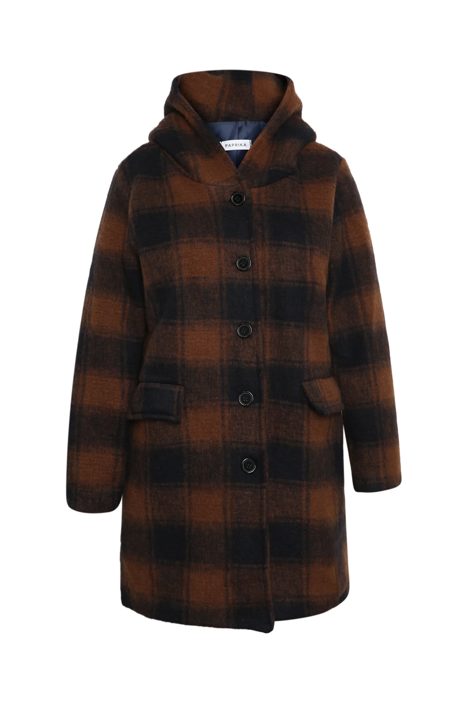 Manteau en laine à carreaux avec capuche - Image 9