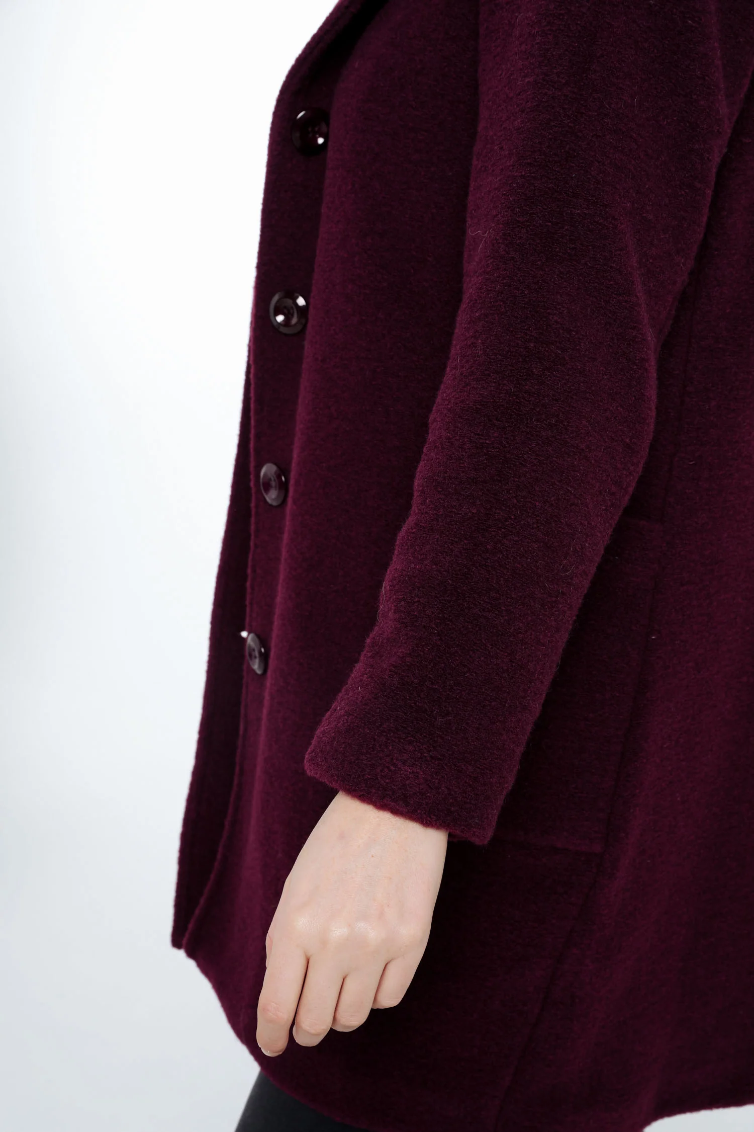 Manteau en laine bouillie uni avec capuche - Image 5