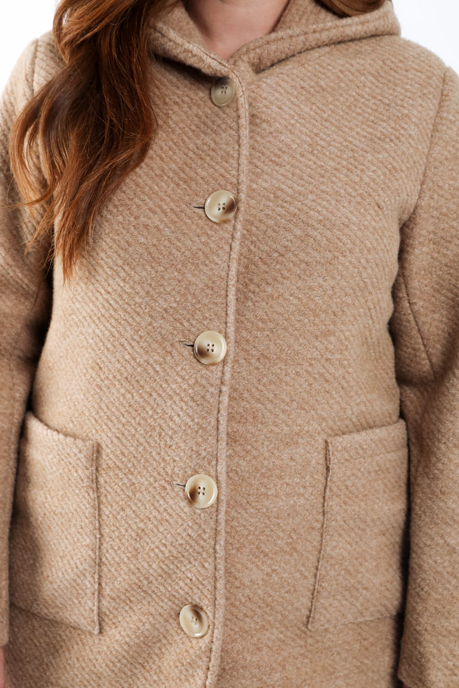 Manteau en laine uni avec capuche - Image 5