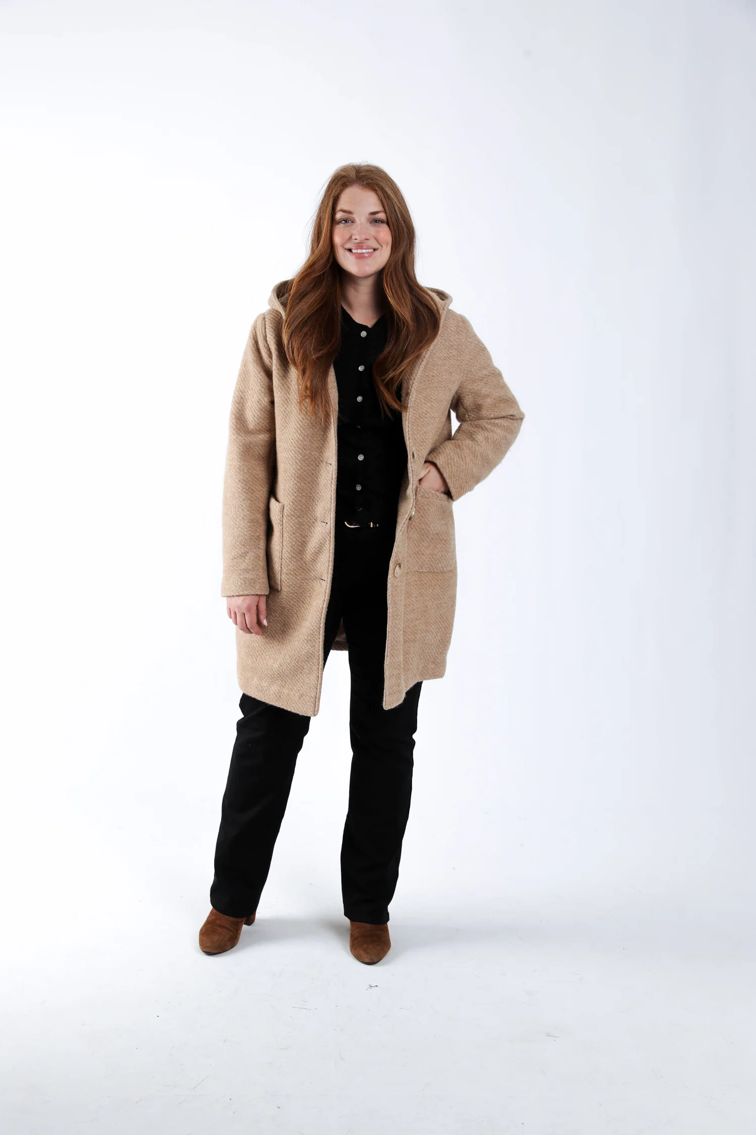 Manteau en laine uni avec capuche - Image 9