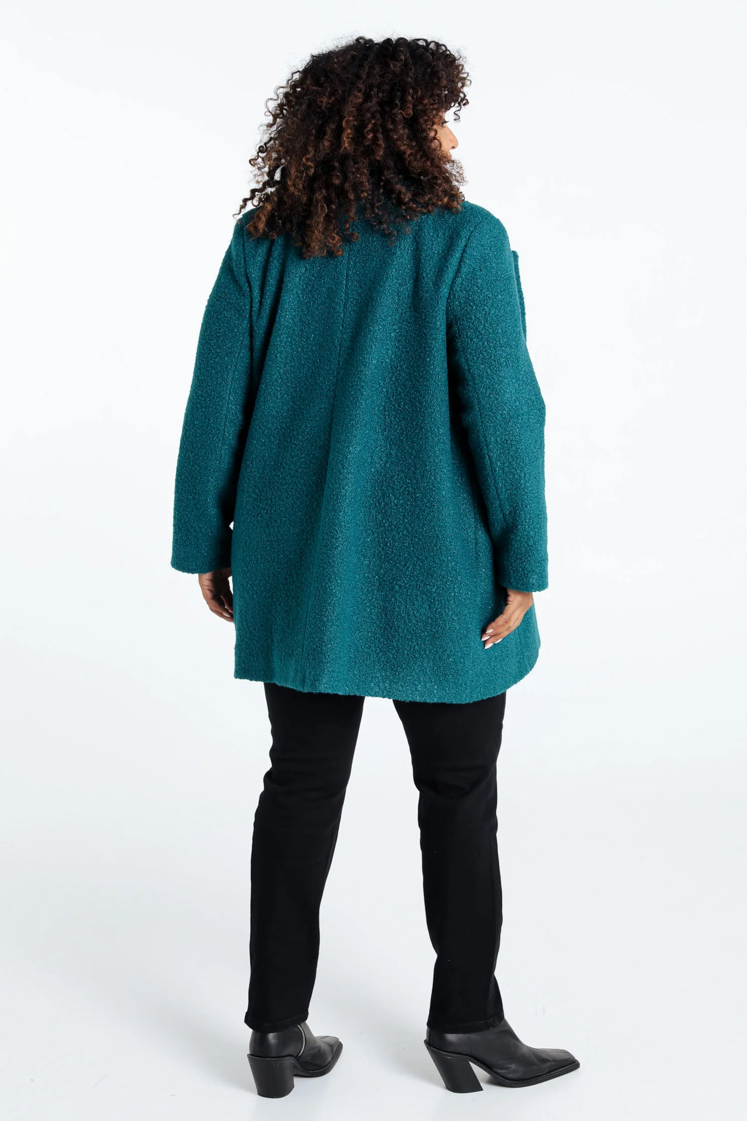 Manteau mi-long uni maille bouclette - Image 2