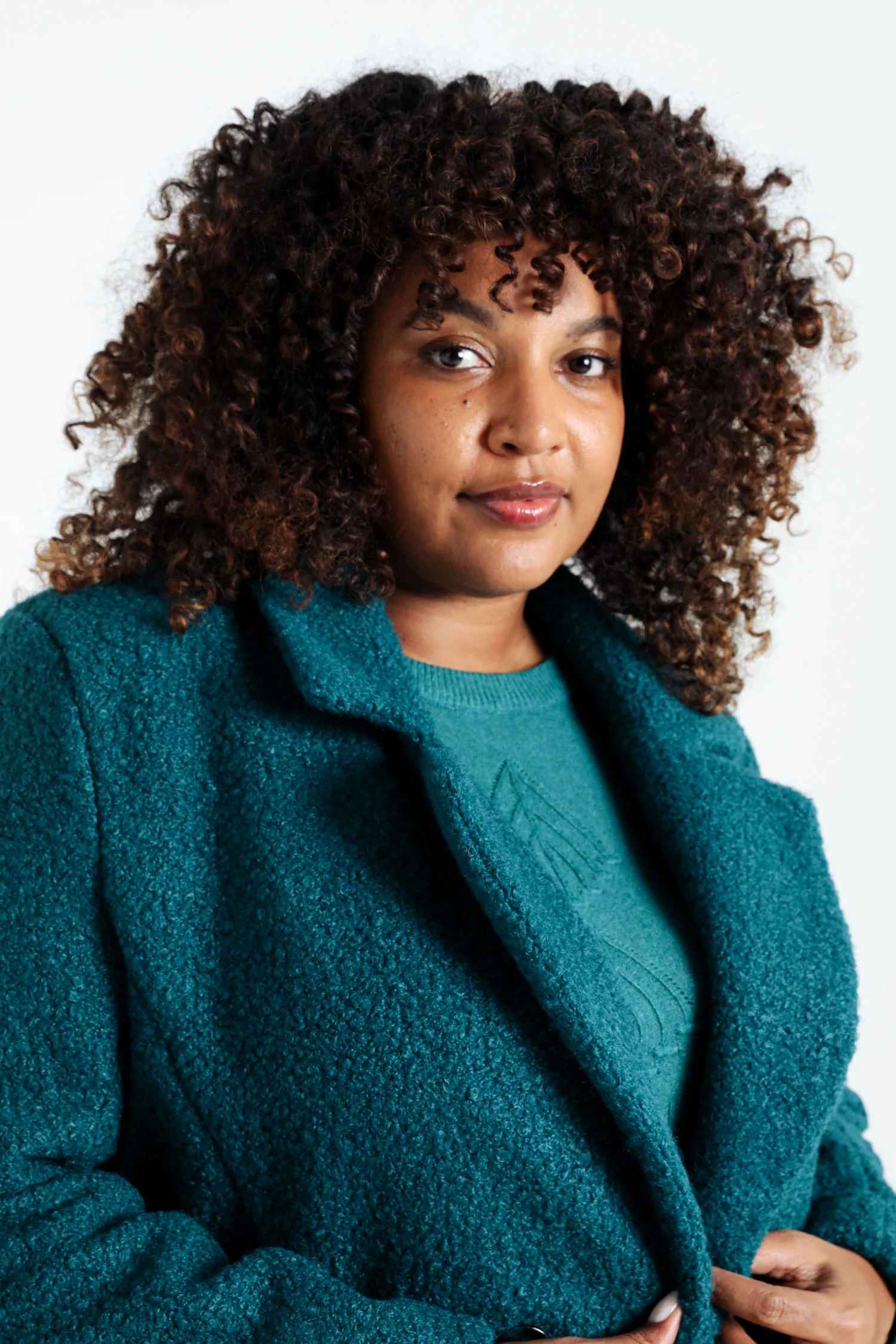 Manteau mi-long uni maille bouclette - Image 3