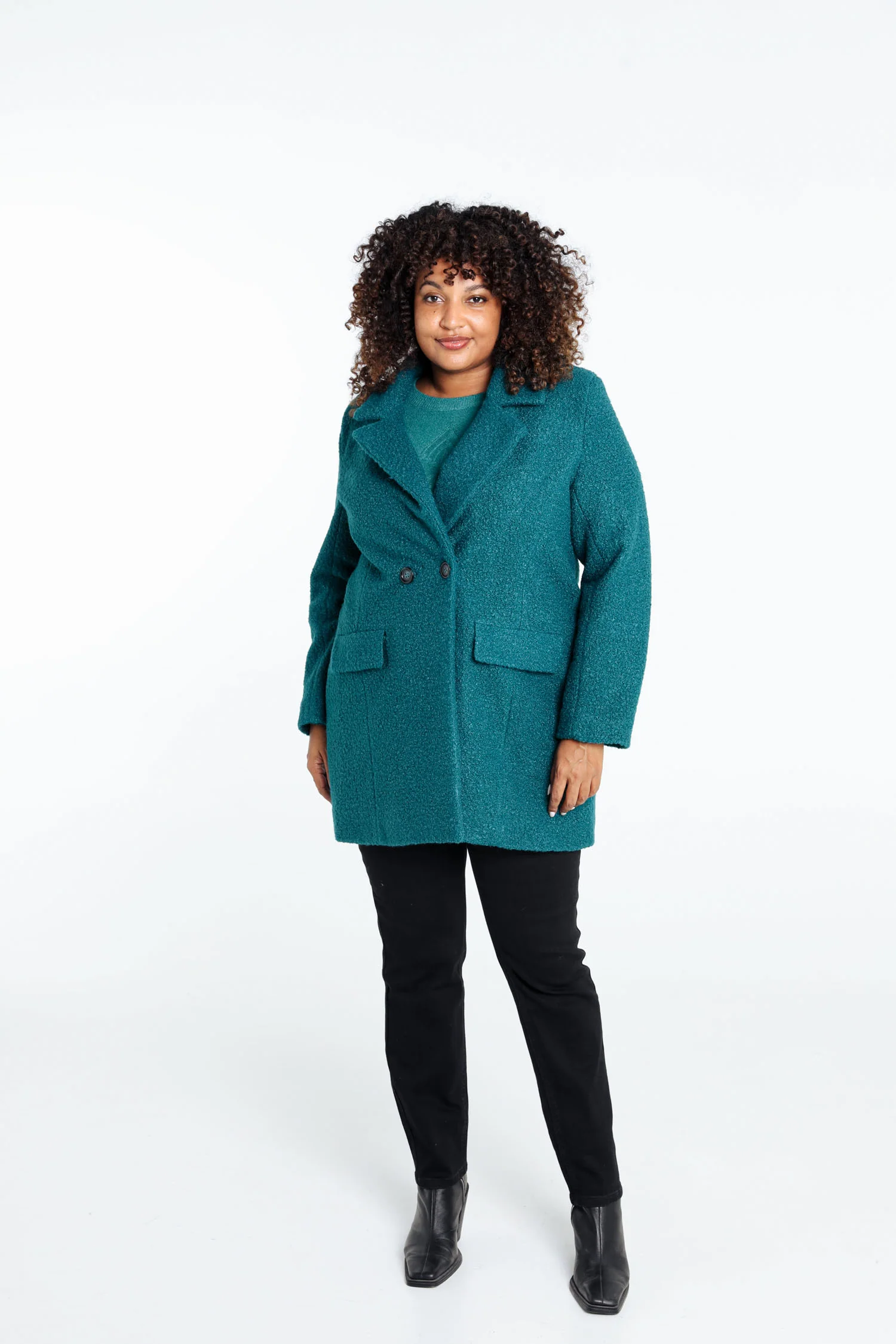 Manteau mi-long uni maille bouclette - Image 9