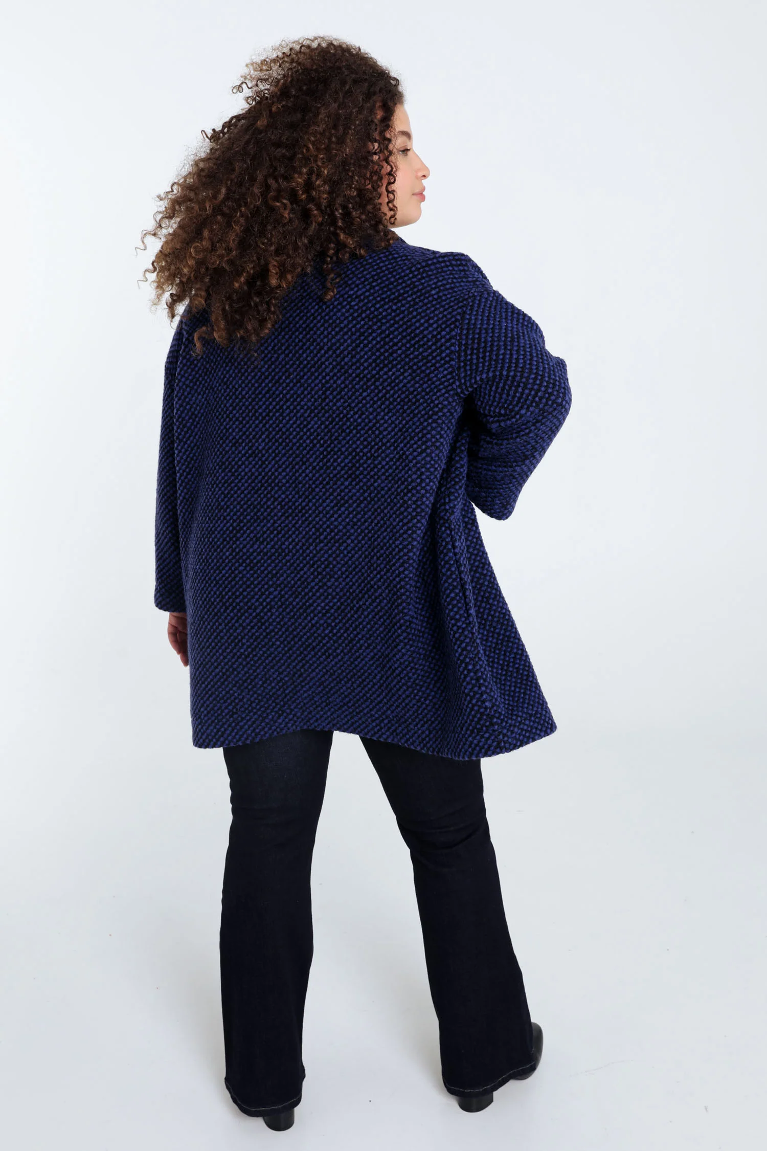 Manteau uni en tissu moucheté avec laine - Image 2