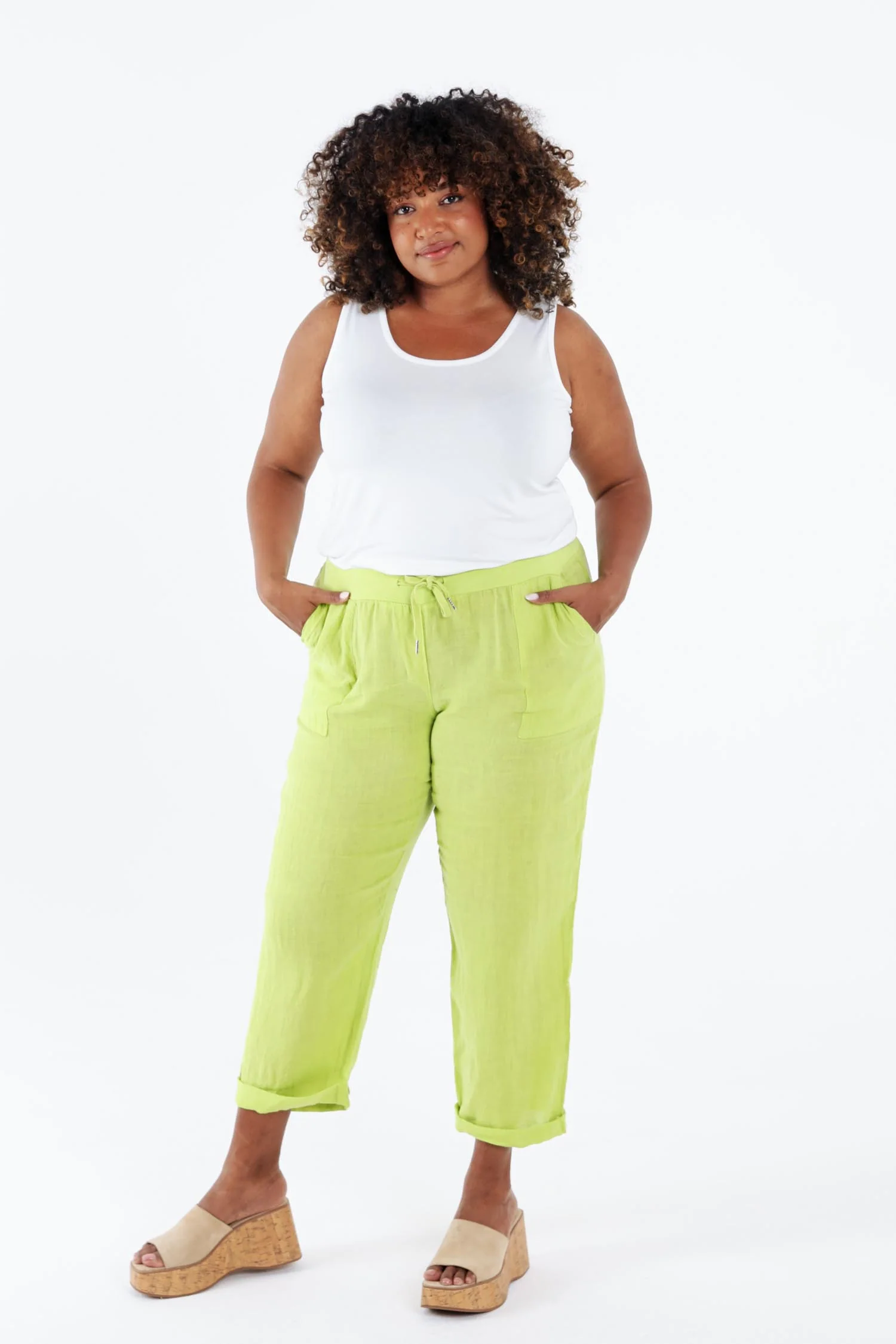 Pantalon 7/8 en lin uni - Image 8