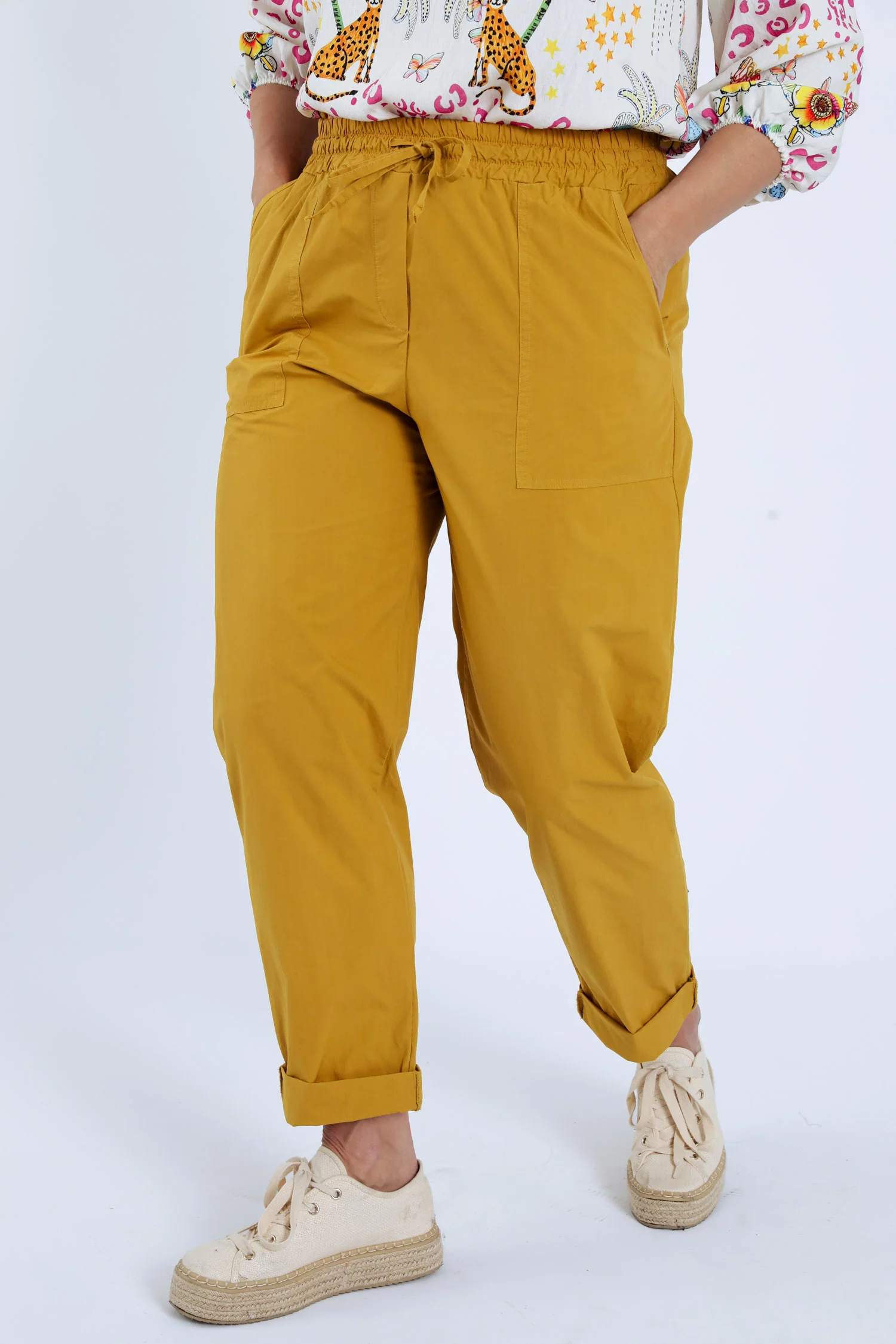 Pantalon boyfit en coton uni avec poches - Image 12