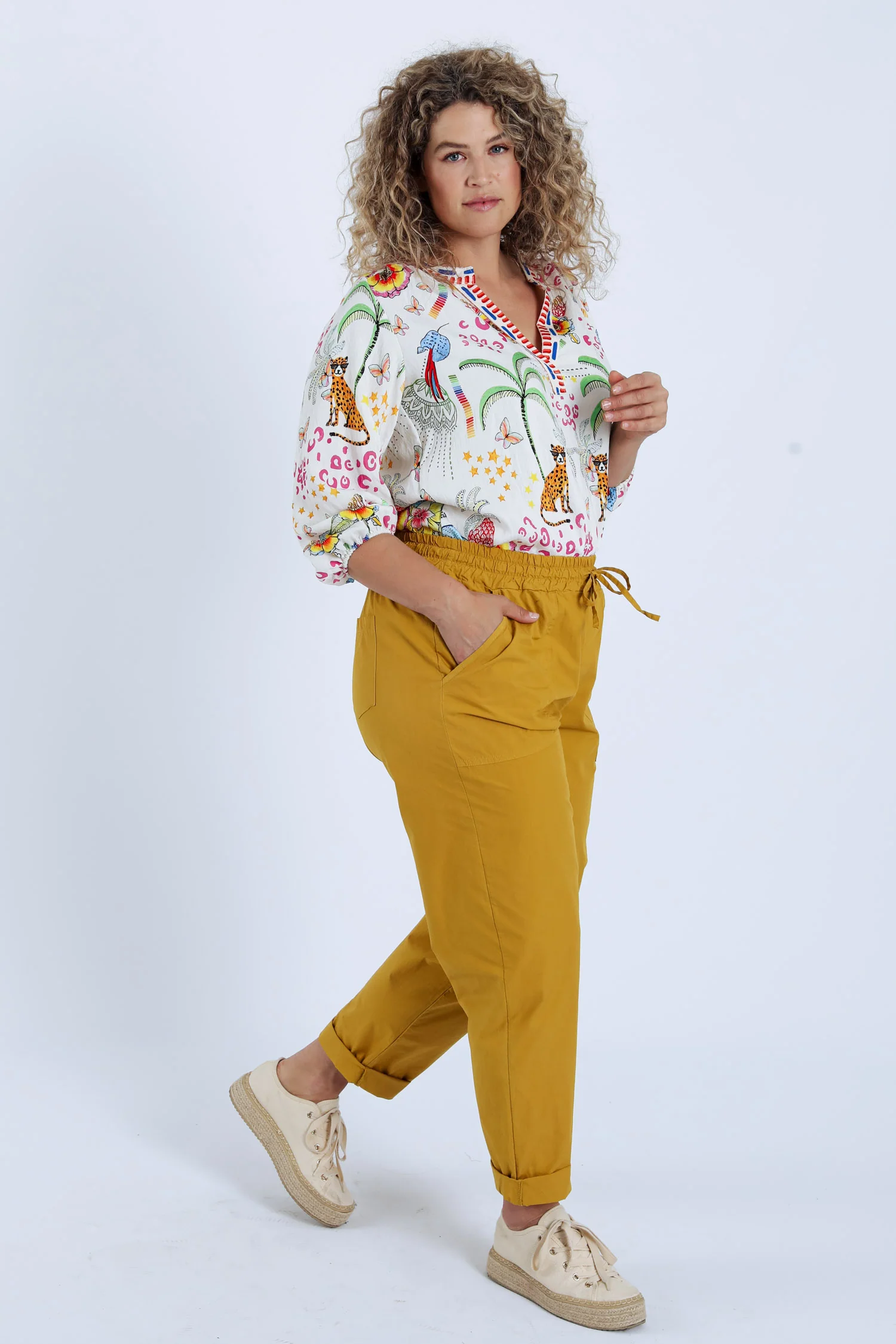 Pantalon boyfit en coton uni avec poches - Image 19